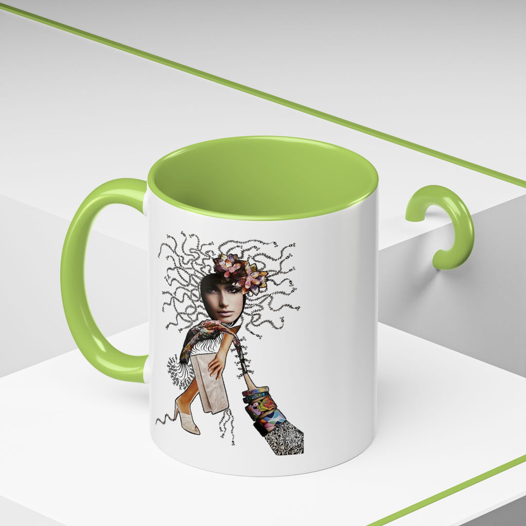 Medusa Face Collage Accent Coffee Mug | Surreal Hair Tendrils, Fashion Elements