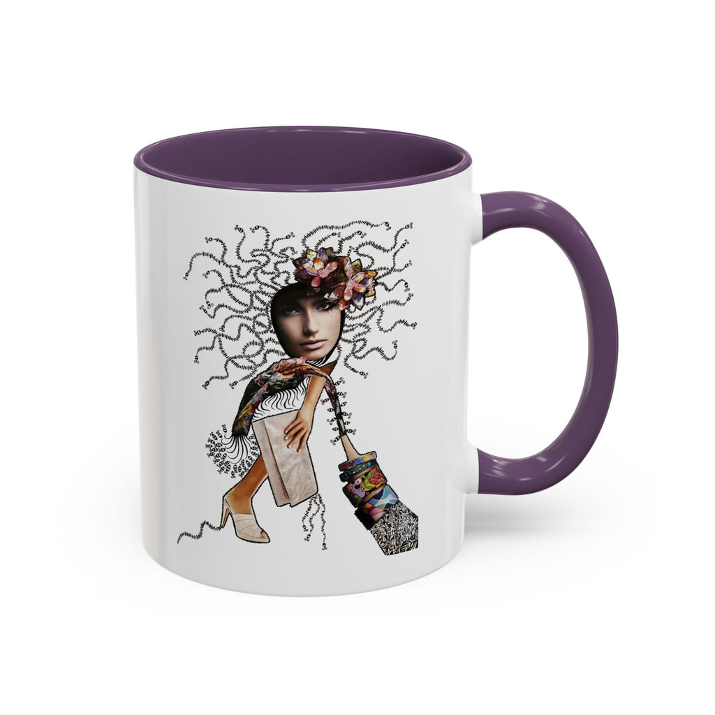 Medusa Face Collage Accent Coffee Mug | Surreal Hair Tendrils, Fashion Elements