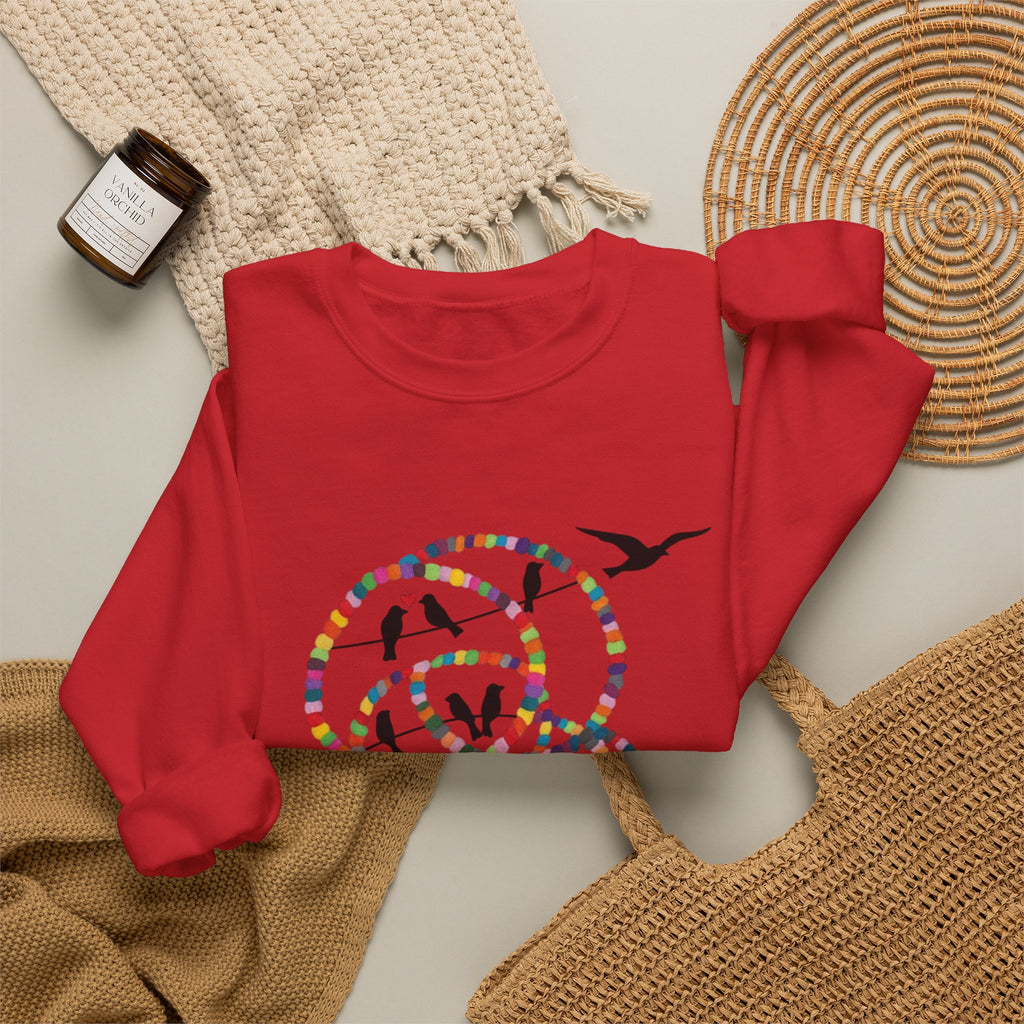 Colorful Hoop Birds sweatshirt | Minimal Circles Bird Silhouette Crewneck