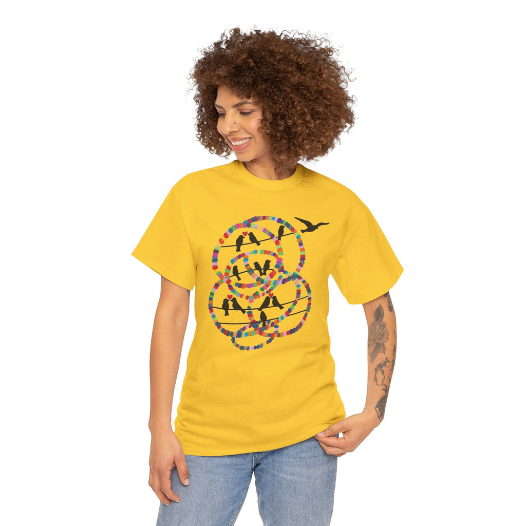 Colorful Tape Swirl with Flying Birds T-Shirt | Abstract Graphic Tee