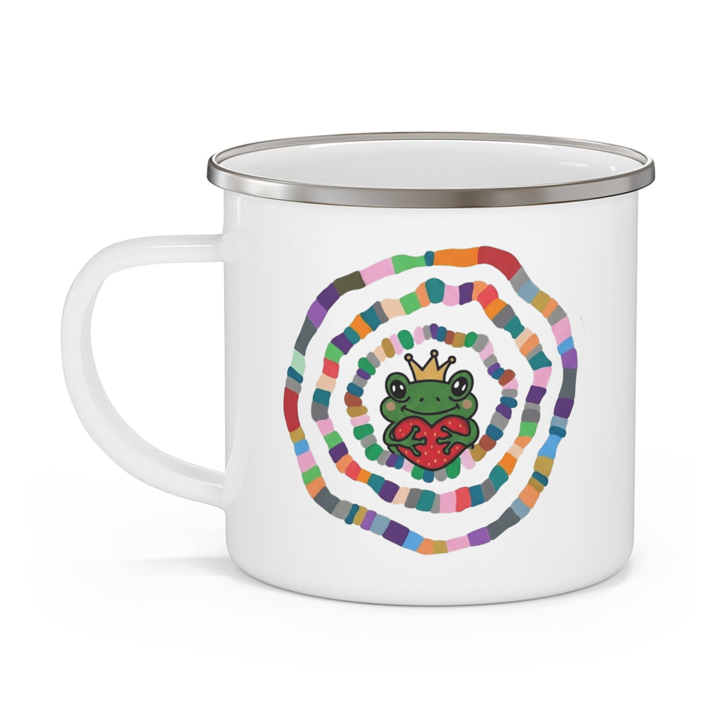 Rainbow Spiral Frog with Crown Enamel Camping Mug | Cute Frog Heart Design