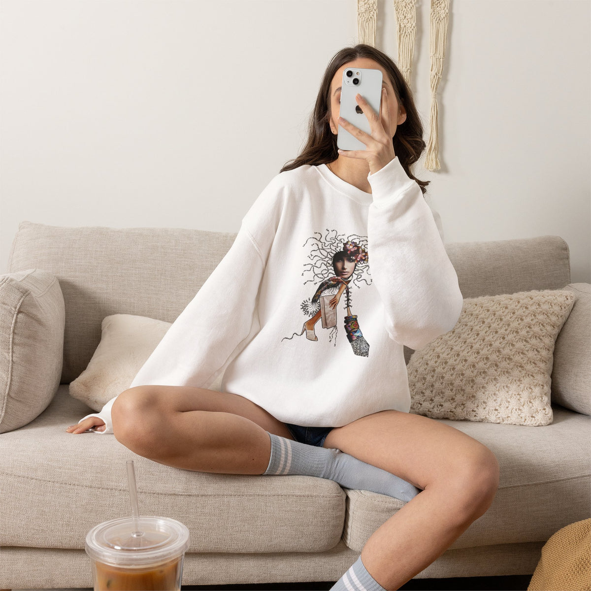 Medusa Goddess Crewneck Sweatshirt — Mythic Floral Medusa Design