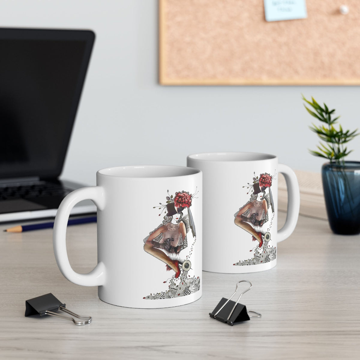 Floral Deer Illustration Mug | Ceramic Coffee Cup