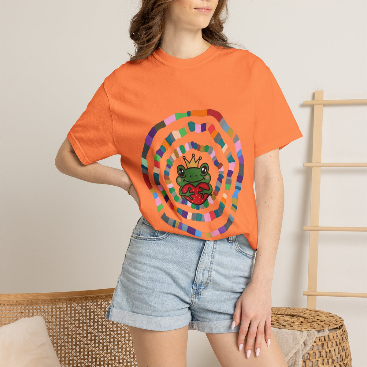 Crowned Frog Heart T-Shirt | Colorful Spiral Doodle