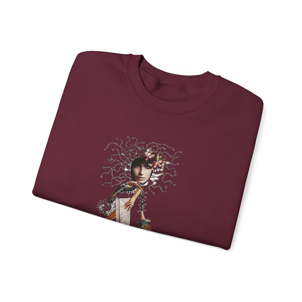 Medusa Goddess Crewneck Sweatshirt — Mythic Floral Medusa Design