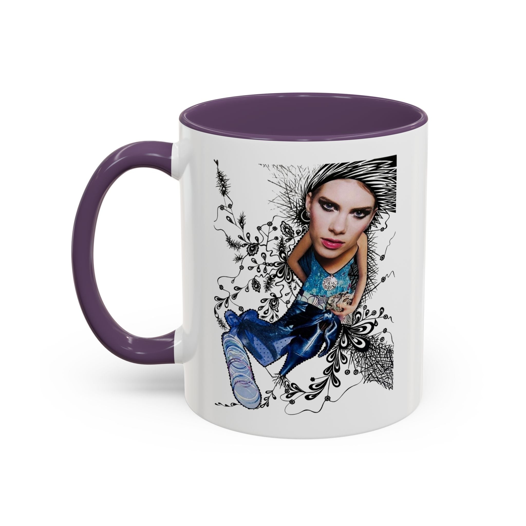 Fashion Illustration Girl Mug | Accent Coffee Mug, Black Handle