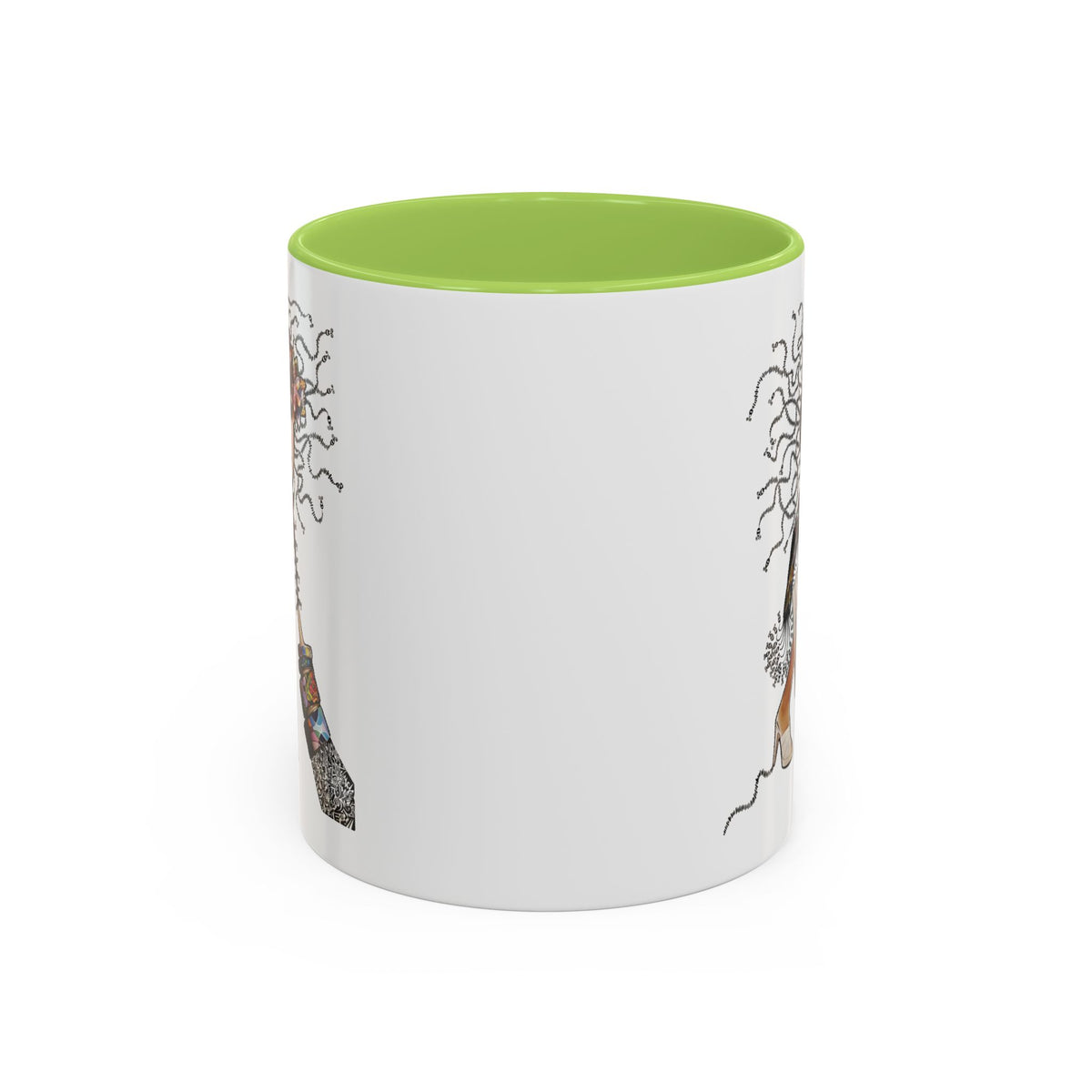 Medusa Face Collage Accent Coffee Mug | Surreal Hair Tendrils, Fashion Elements