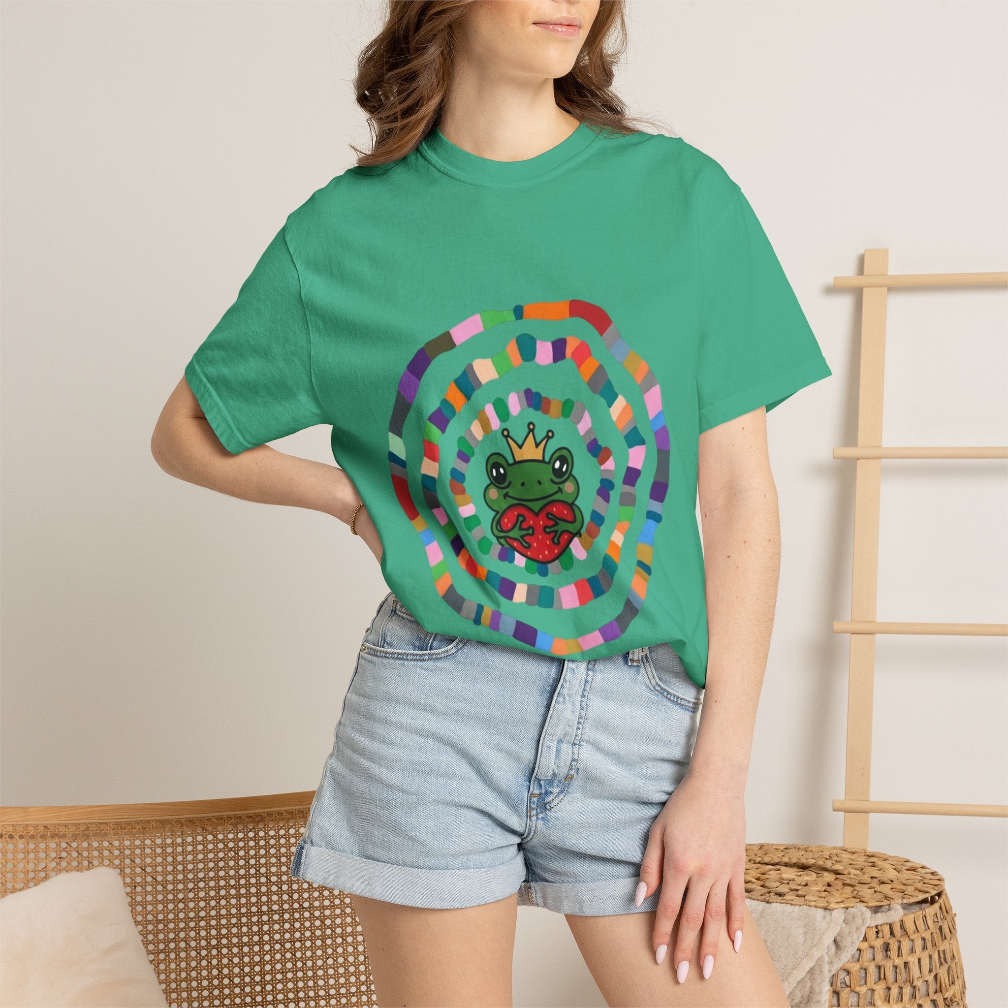 Crowned Frog Heart T-Shirt | Colorful Spiral Doodle
