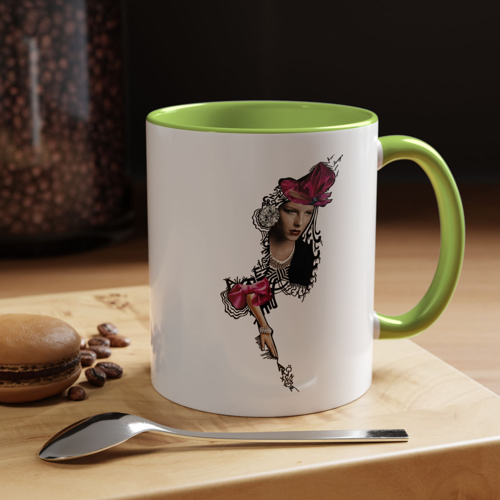 Vintage Femme Portrait Mug | Floral Headpiece, Pink Feathered Hat