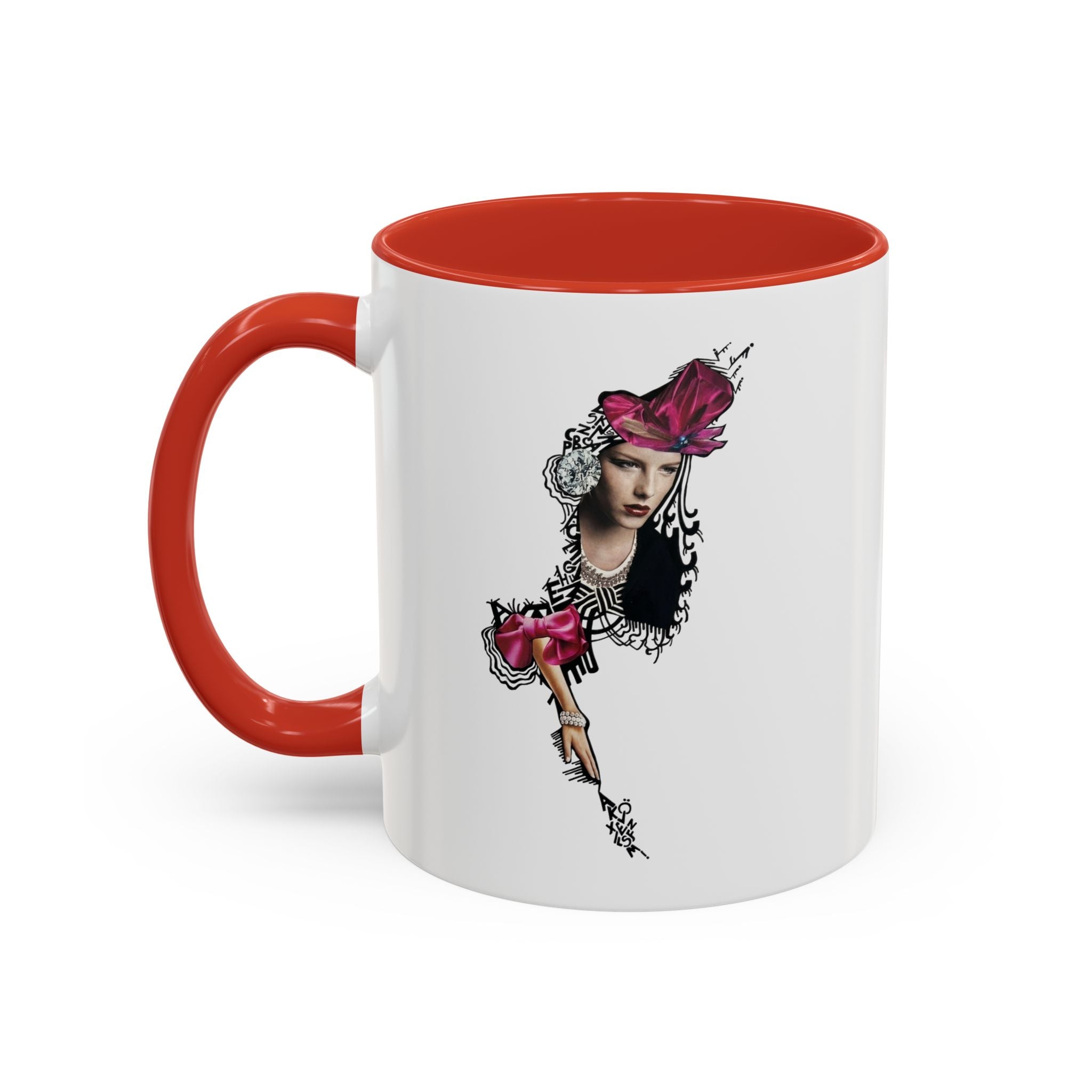 Vintage Femme Portrait Mug | Floral Headpiece, Pink Feathered Hat
