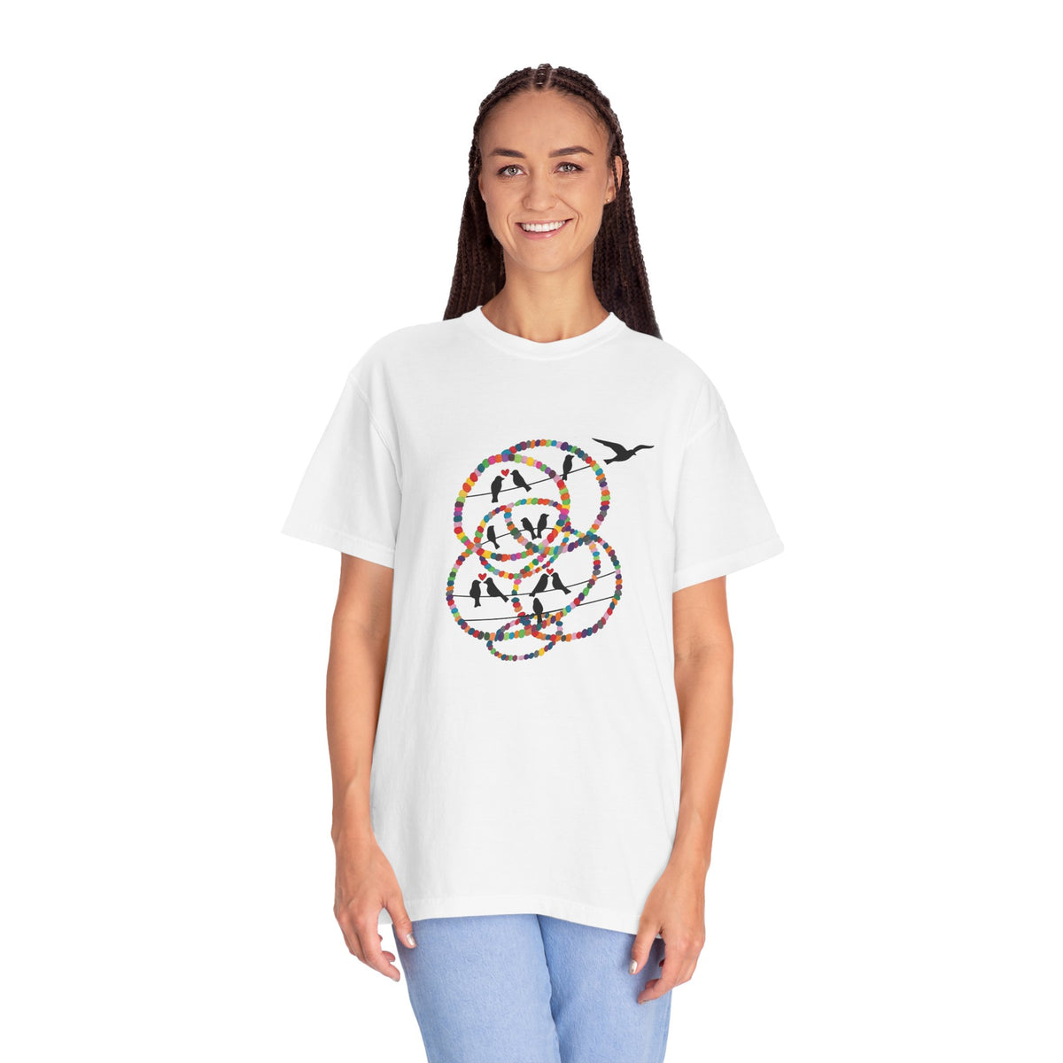 Bird Flight Graphic T-Shirt — Colorful Ring Silhouette Tee