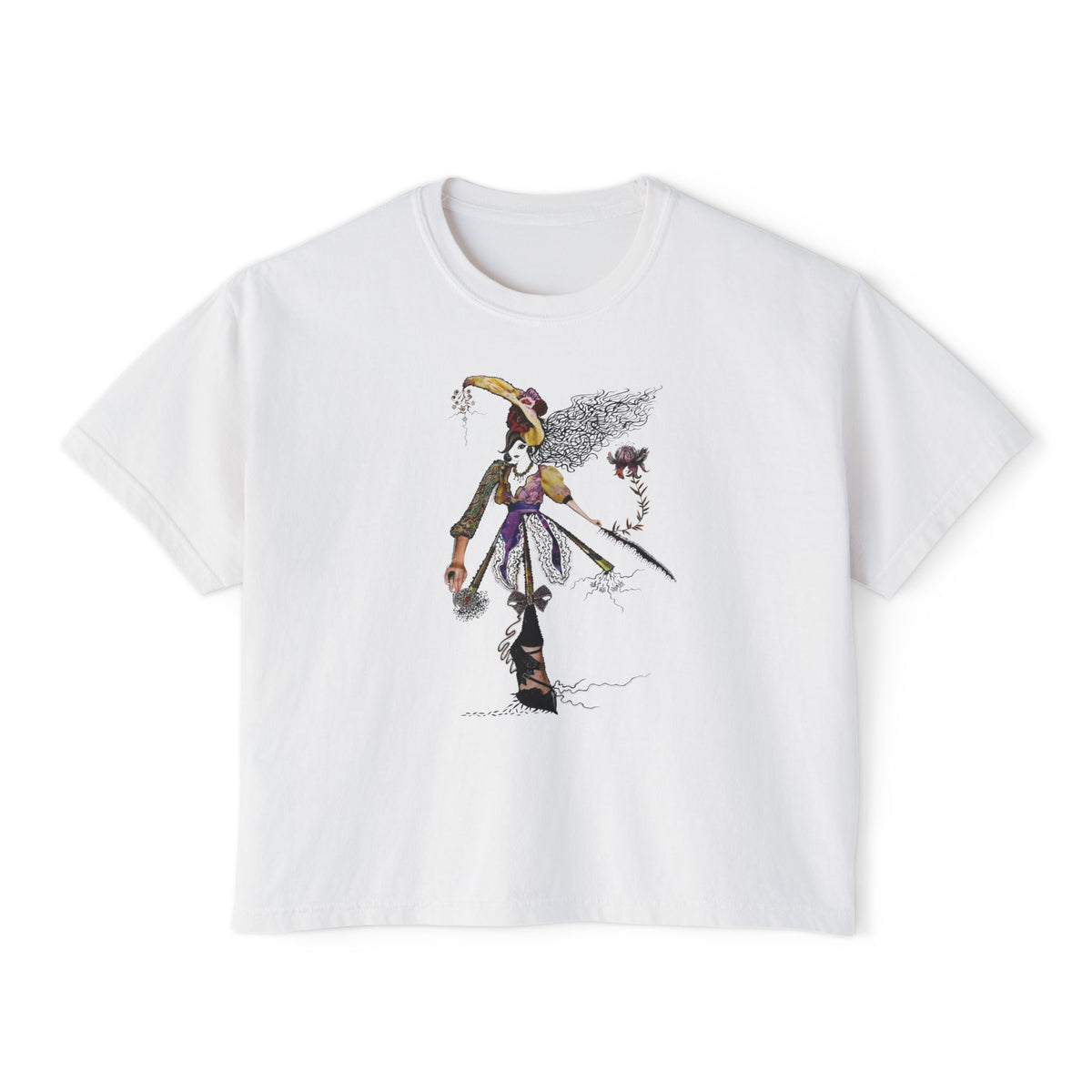 Witchy Girl Illustration Tee | Hand-Drawn Witch, Broom & Raven