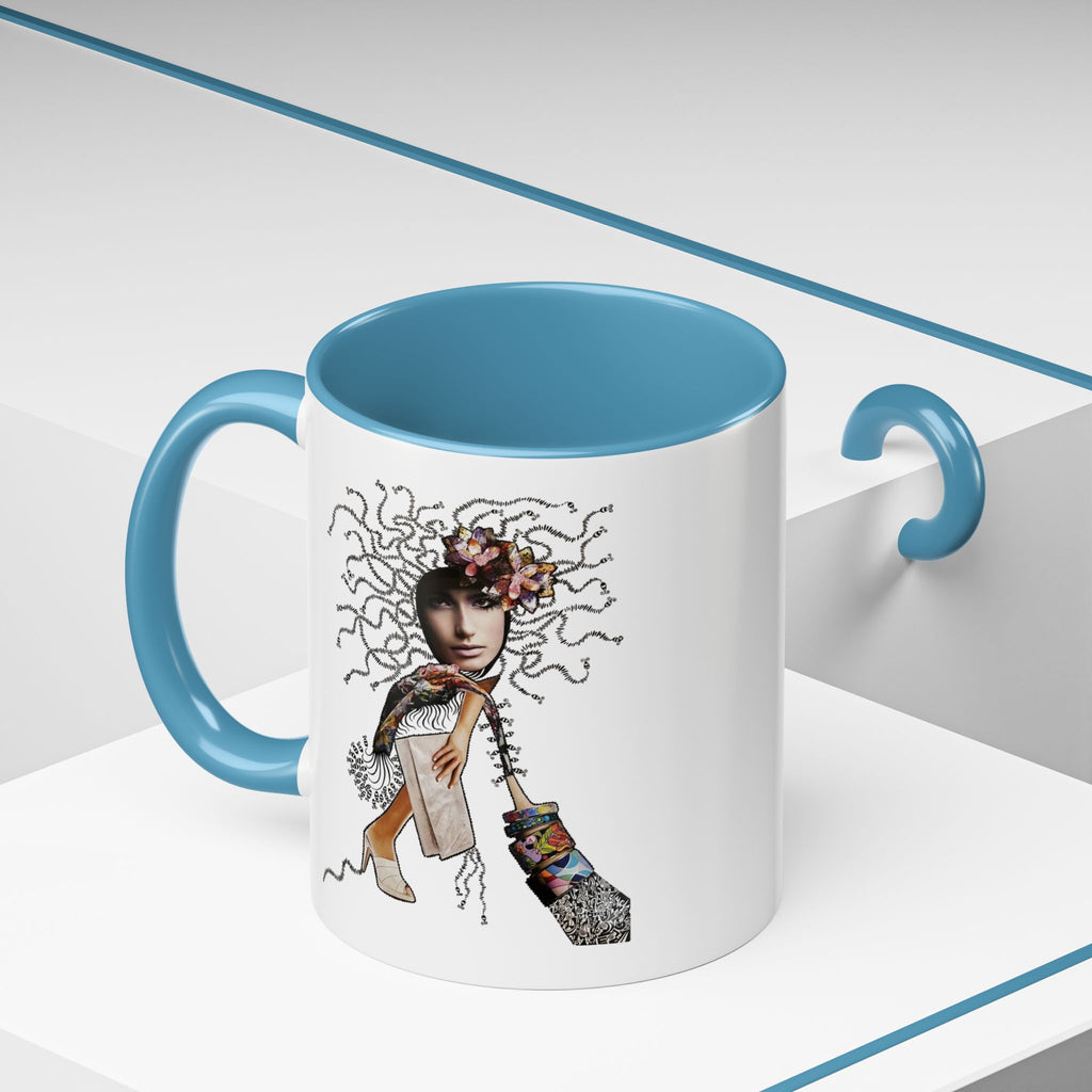 Medusa Face Collage Accent Coffee Mug | Surreal Hair Tendrils, Fashion Elements