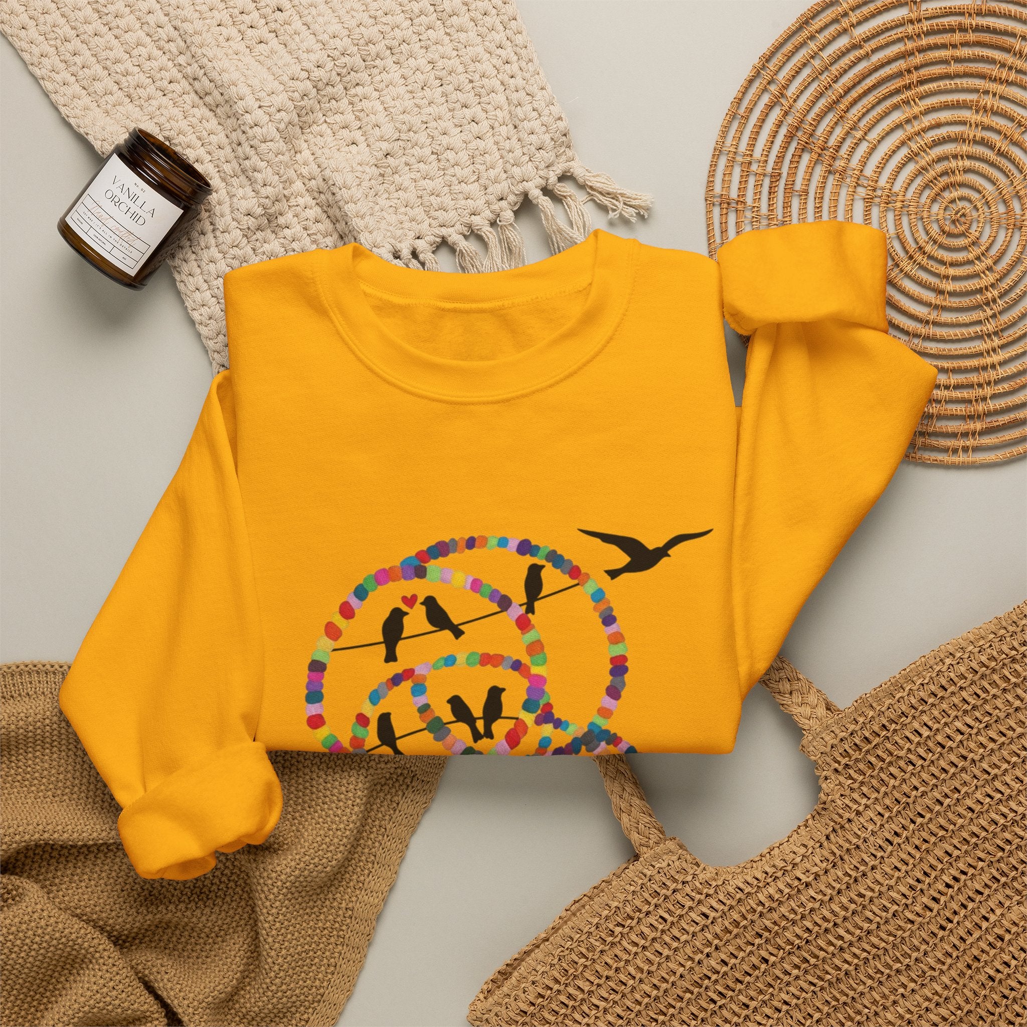 Colorful Hoop Birds sweatshirt | Minimal Circles Bird Silhouette Crewneck