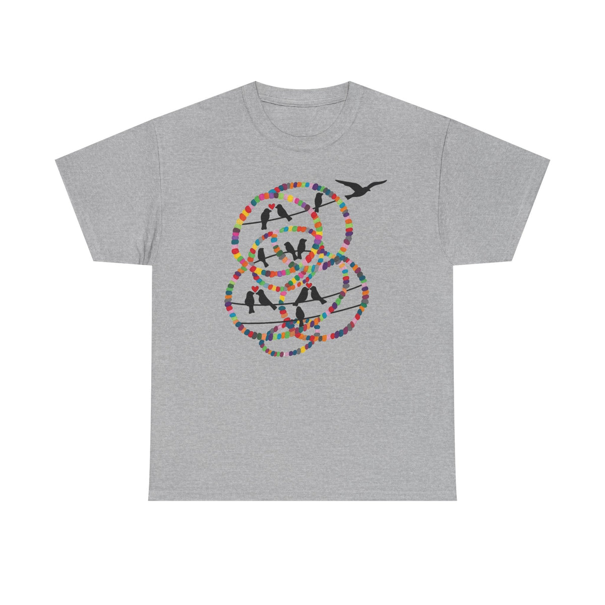 Colorful Tape Swirl with Flying Birds T-Shirt | Abstract Graphic Tee