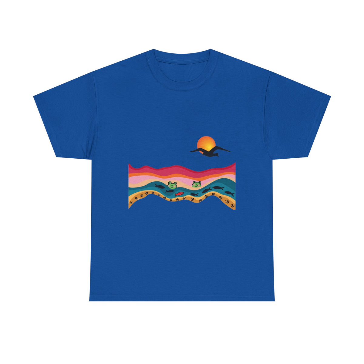 Sunset Desert Waves Tee | Vibrant Southwestern Landscape, Bird Silhouette