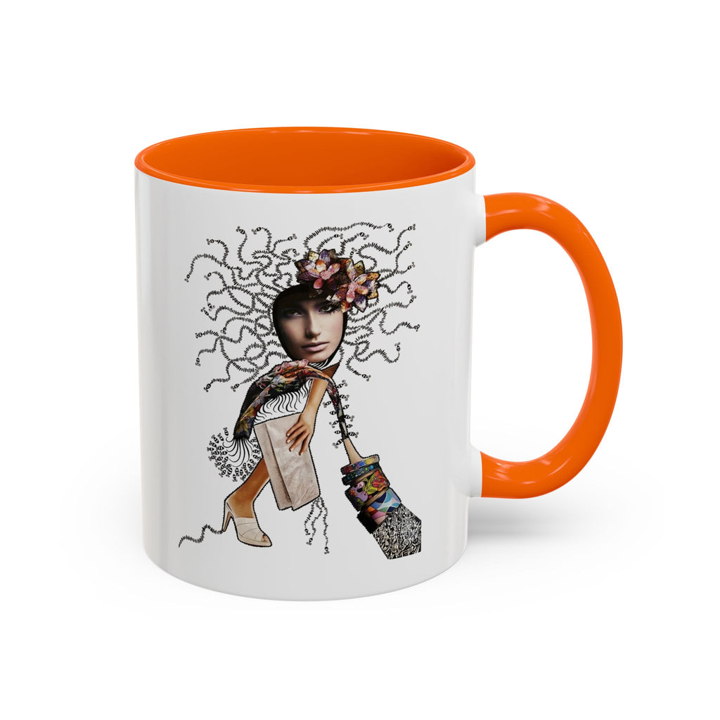 Medusa Face Collage Accent Coffee Mug | Surreal Hair Tendrils, Fashion Elements