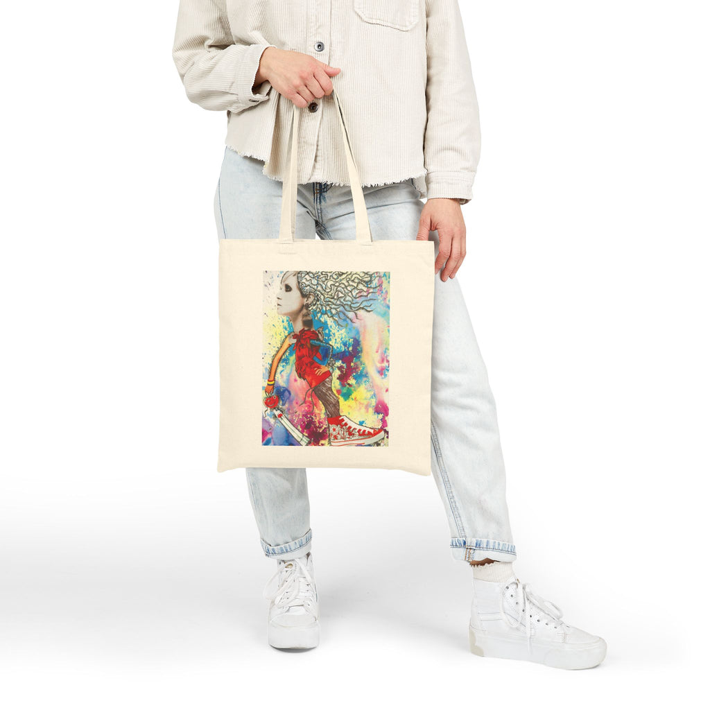 Colorful Abstract Woman Portrait Tote Bag | Watercolor, Mixed Media Art