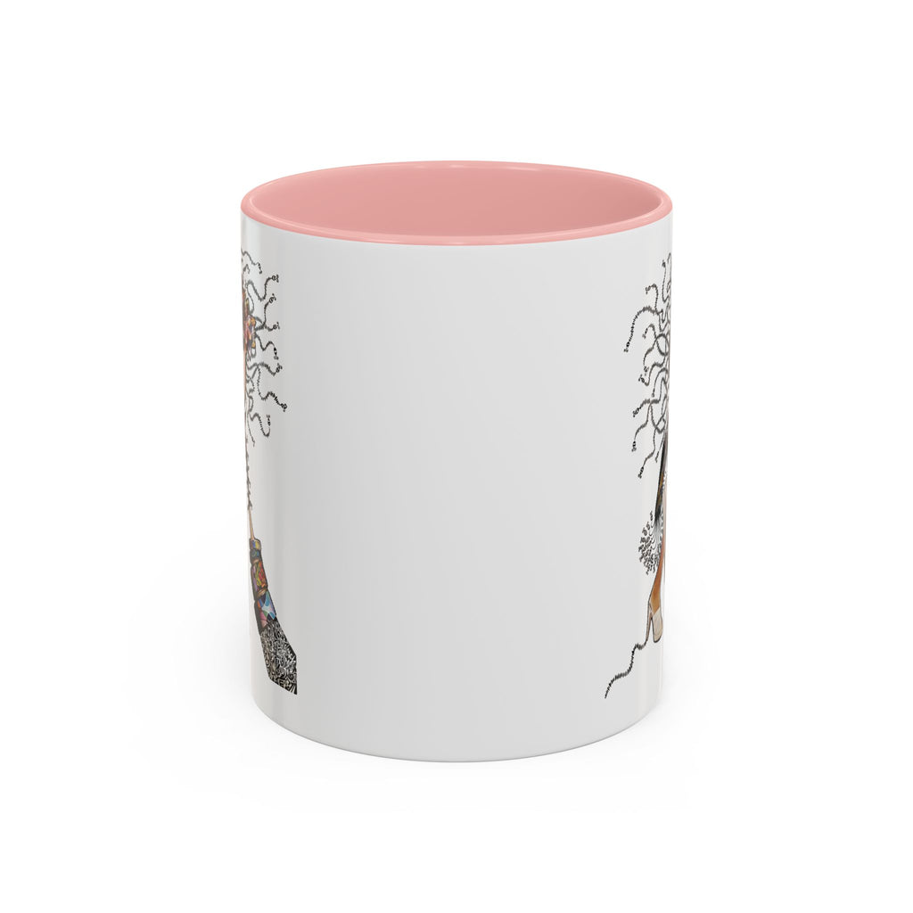 Medusa Face Collage Accent Coffee Mug | Surreal Hair Tendrils, Fashion Elements