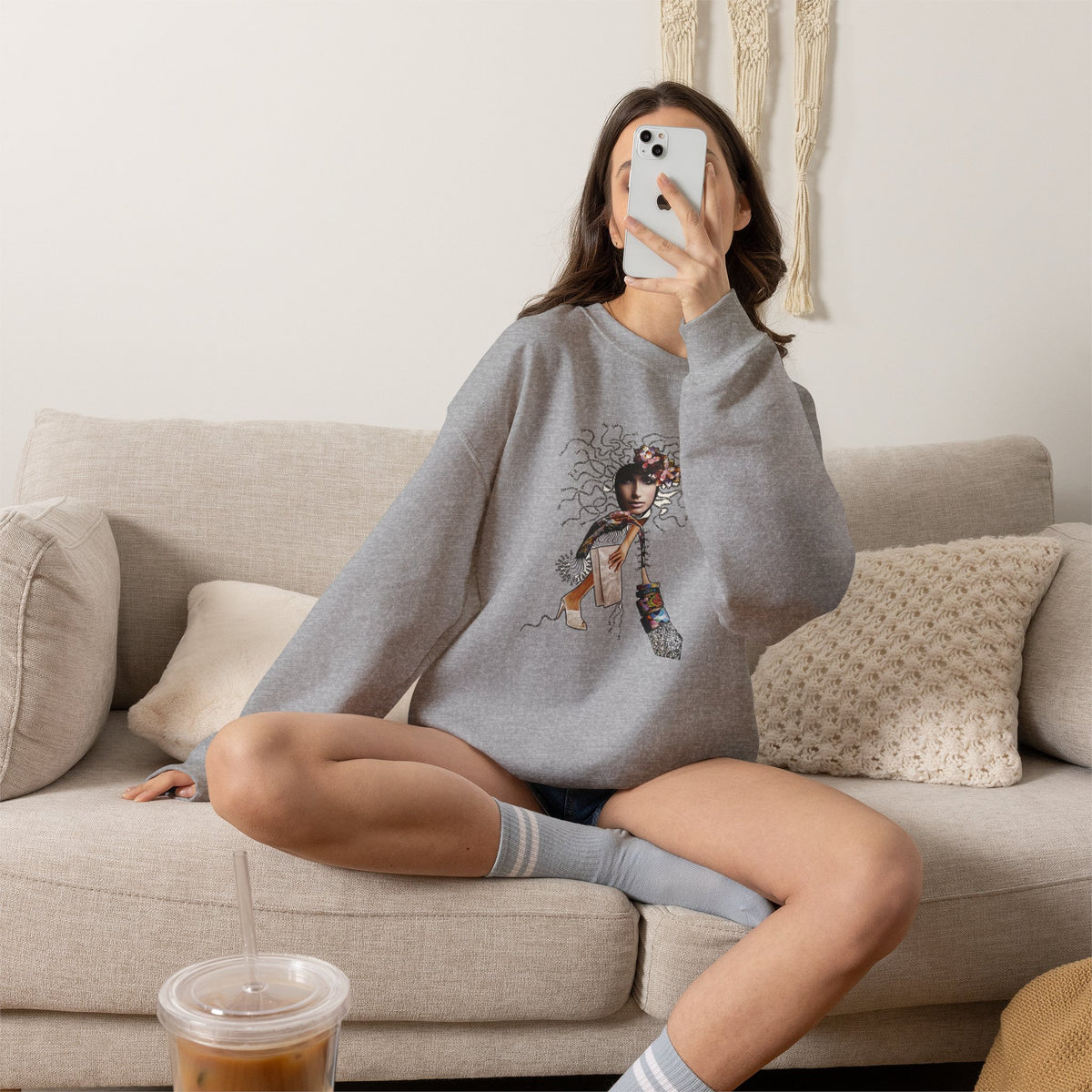 Medusa Goddess Crewneck Sweatshirt — Mythic Floral Medusa Design