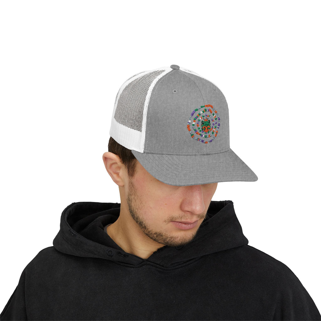 Spiral Mosaic Flower Snapback Trucker Cap | Embroidered Floral Circle