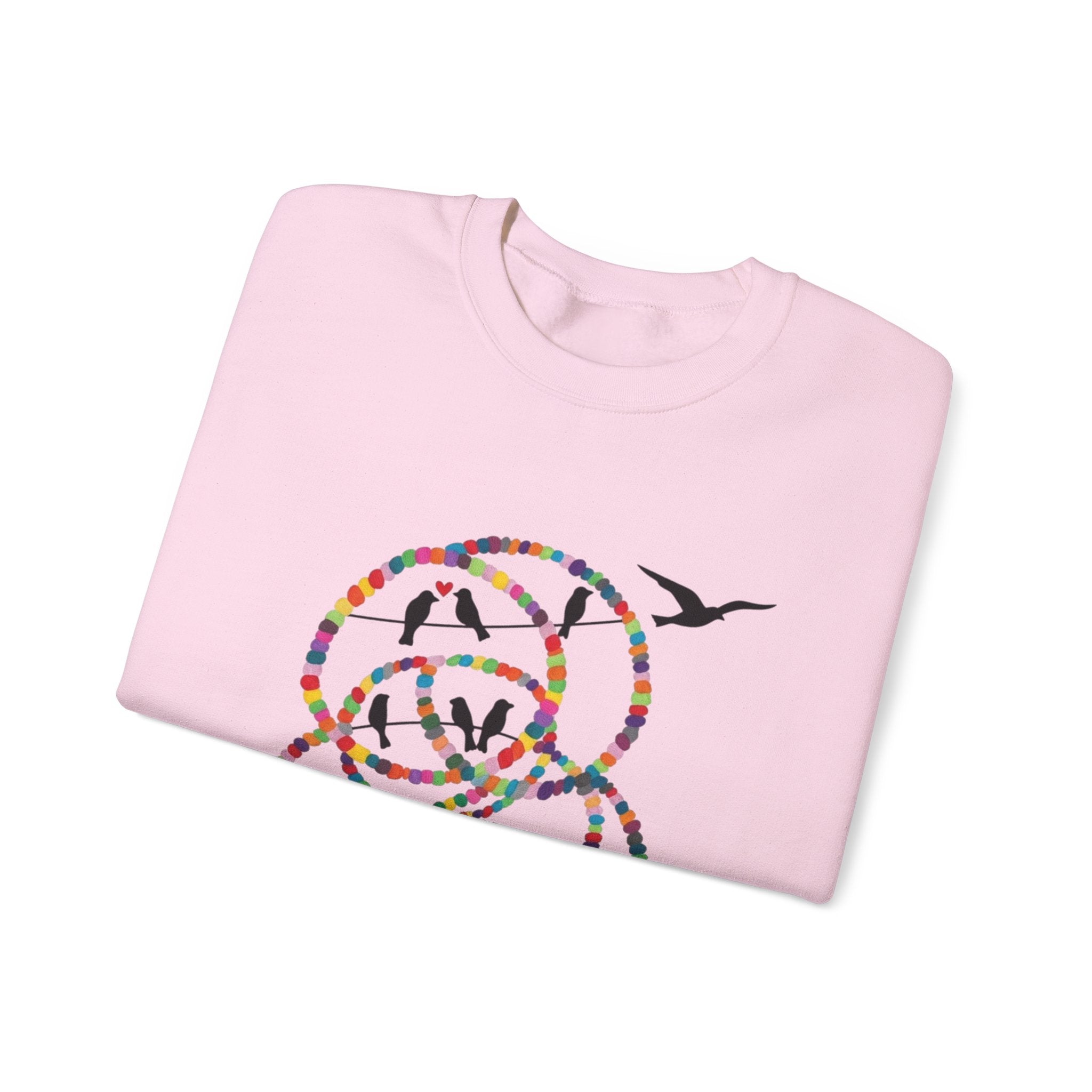 Colorful Hoop Birds sweatshirt | Minimal Circles Bird Silhouette Crewneck