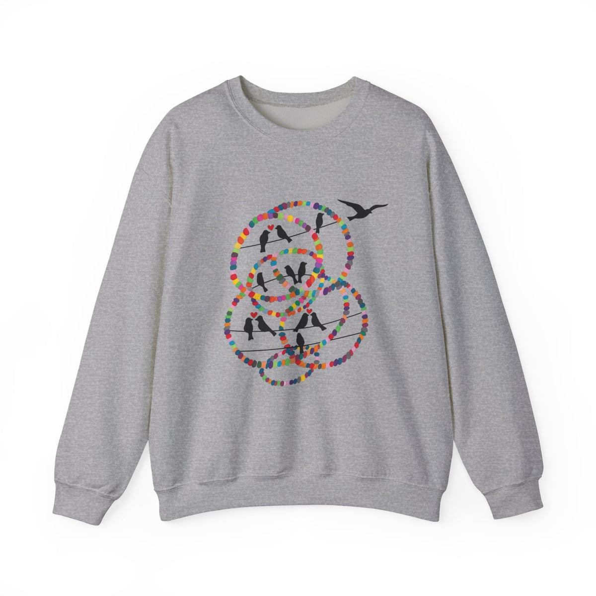 Colorful Hoop Birds sweatshirt | Minimal Circles Bird Silhouette Crewneck