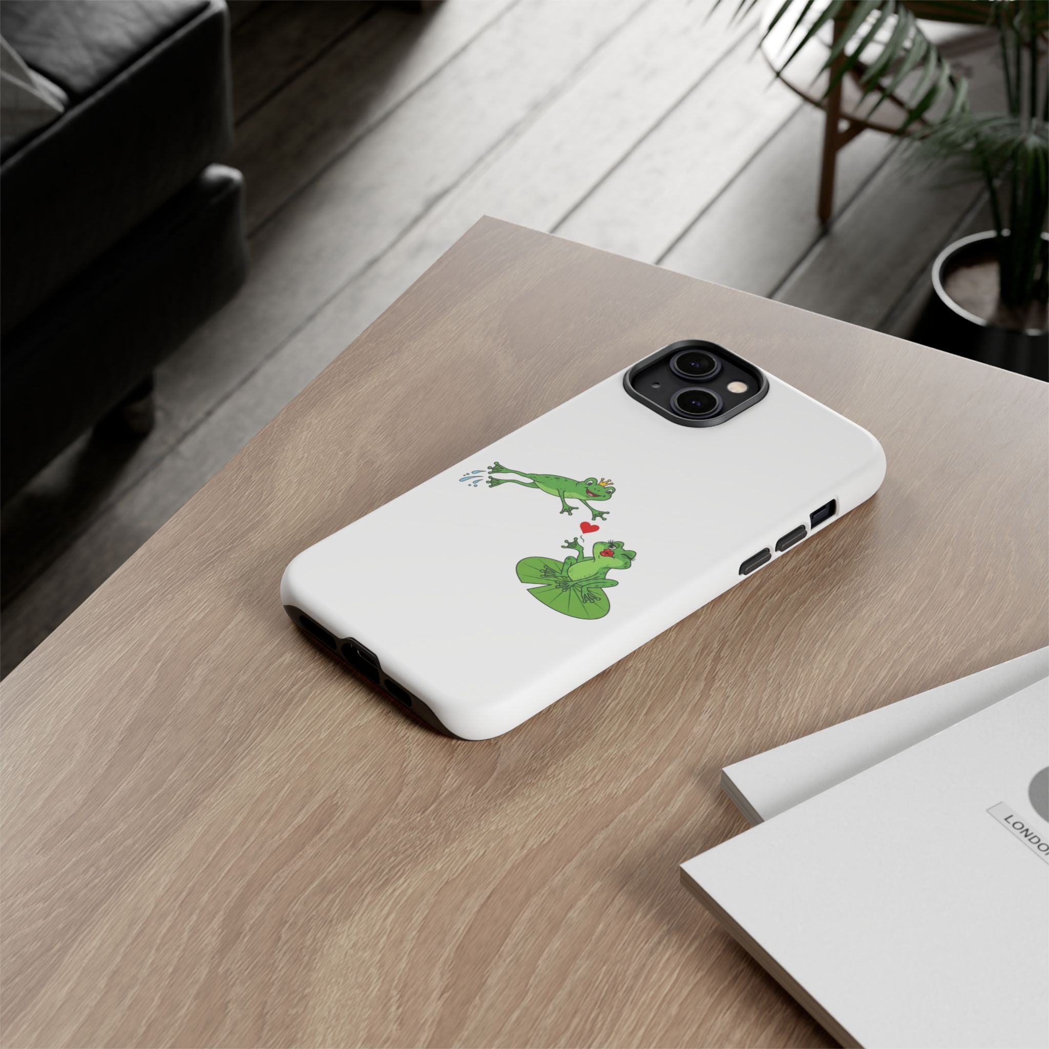 Kissing Frog Illustration Tough Phone Case | Cute Lily Pad Love Design