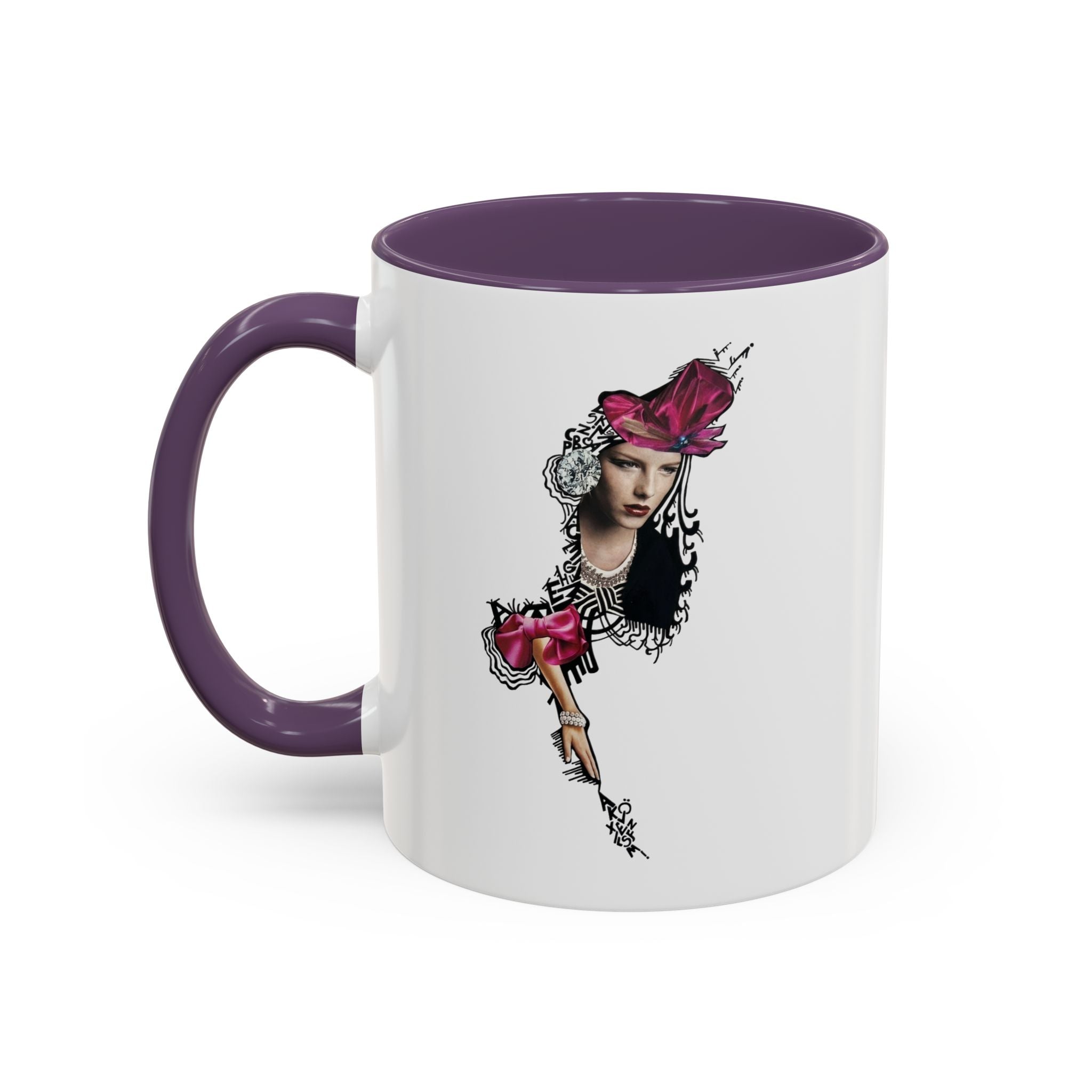 Vintage Femme Portrait Mug | Floral Headpiece, Pink Feathered Hat