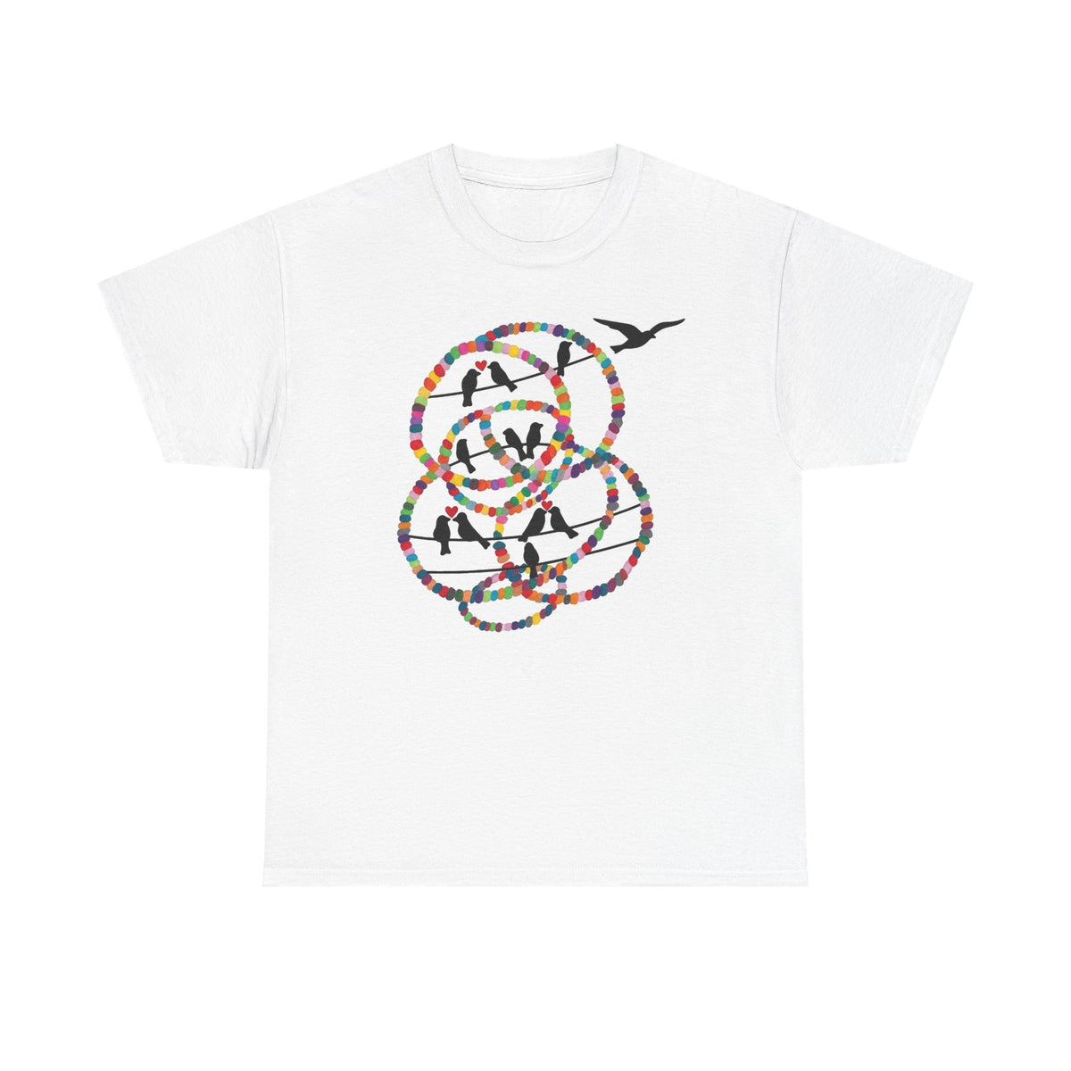 Colorful Tape Swirl with Flying Birds T-Shirt | Abstract Graphic Tee