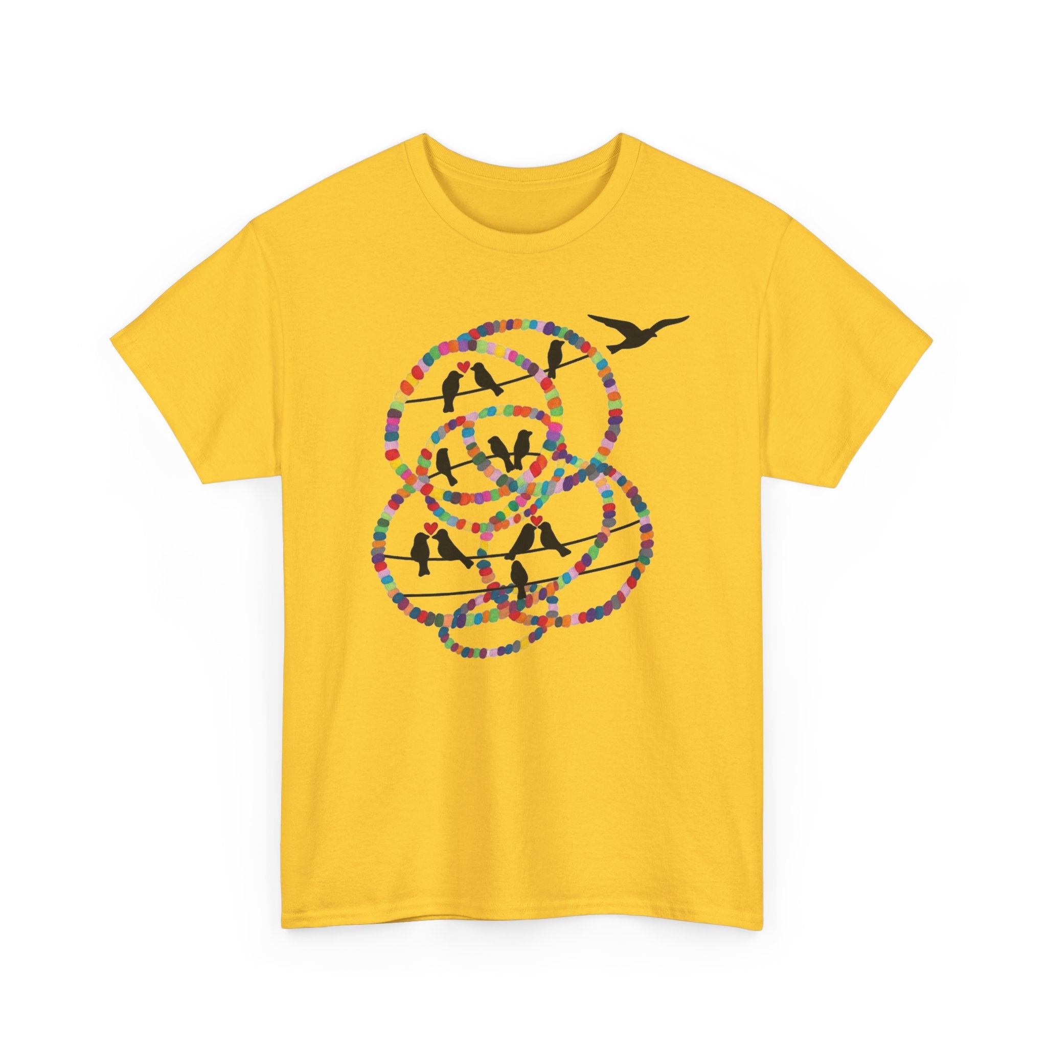 Colorful Tape Swirl with Flying Birds T-Shirt | Abstract Graphic Tee