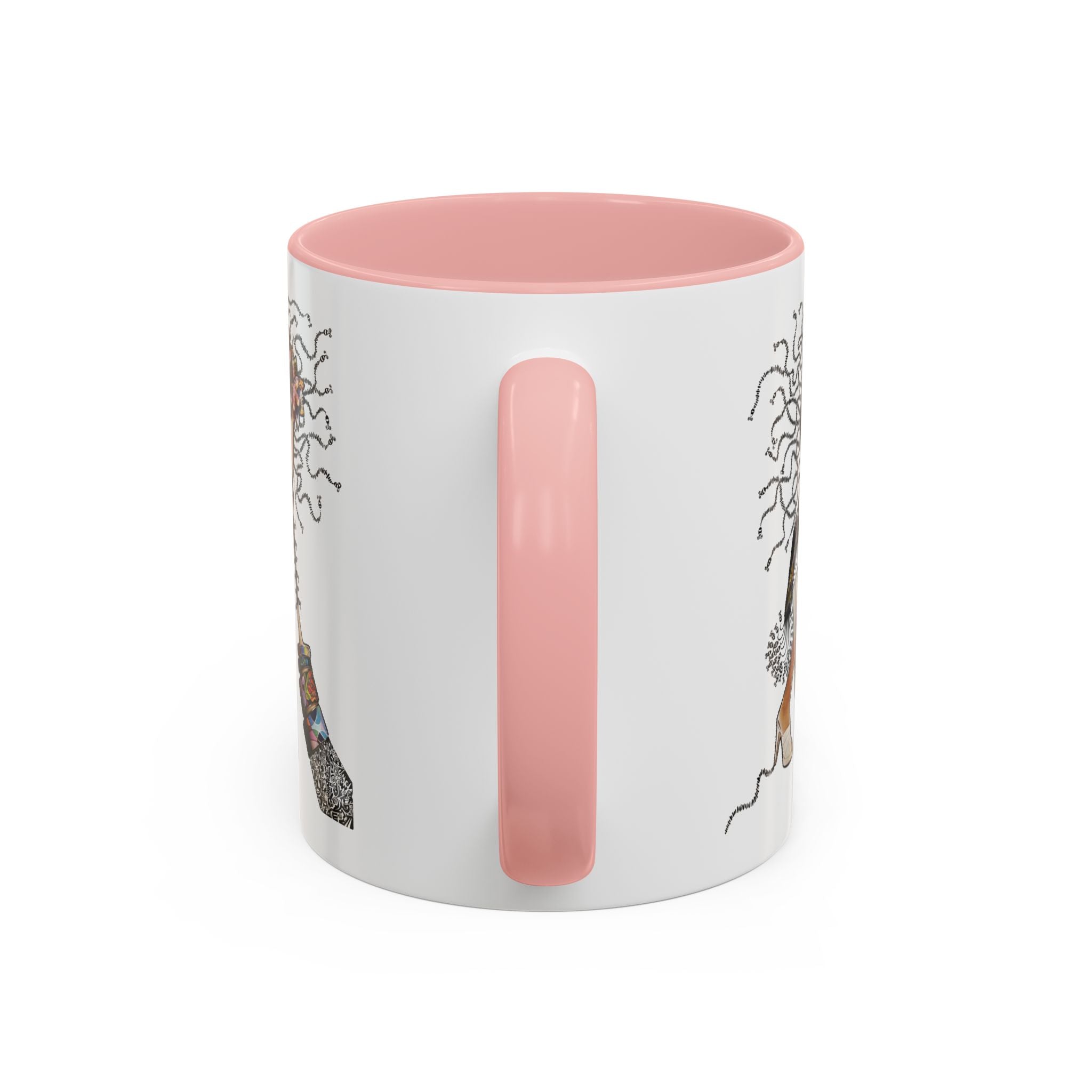 Medusa Face Collage Accent Coffee Mug | Surreal Hair Tendrils, Fashion Elements