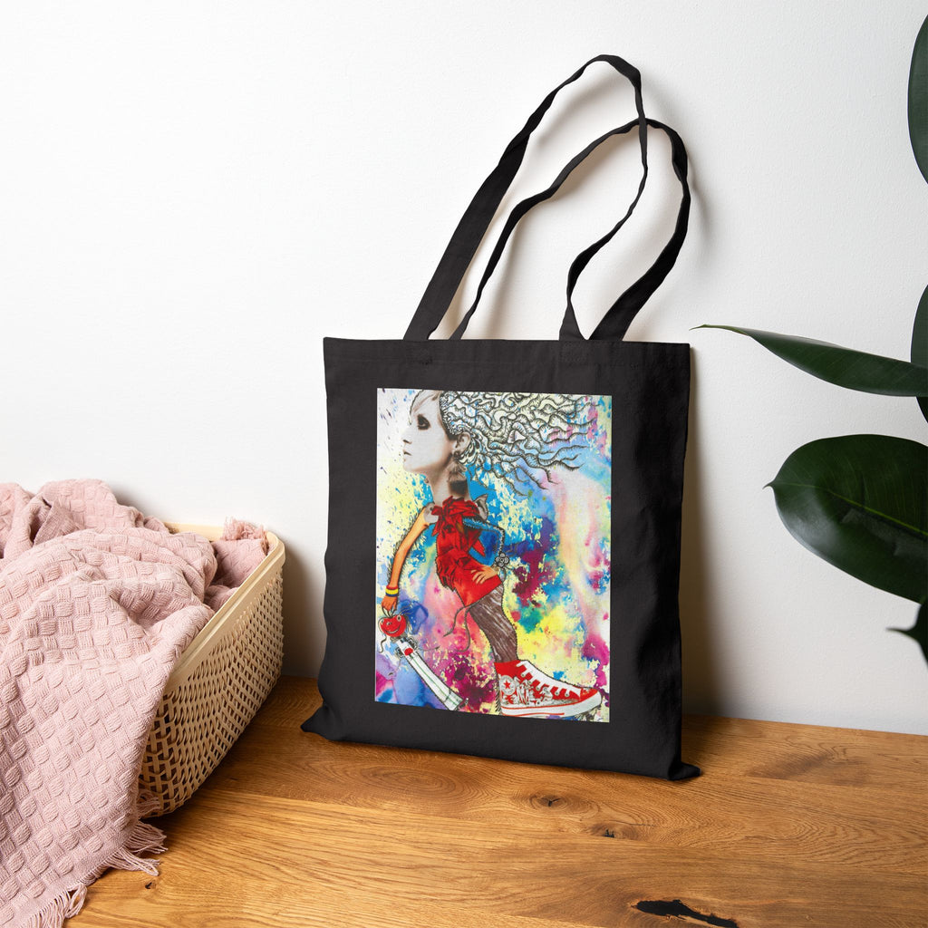 Colorful Abstract Woman Portrait Tote Bag | Watercolor, Mixed Media Art