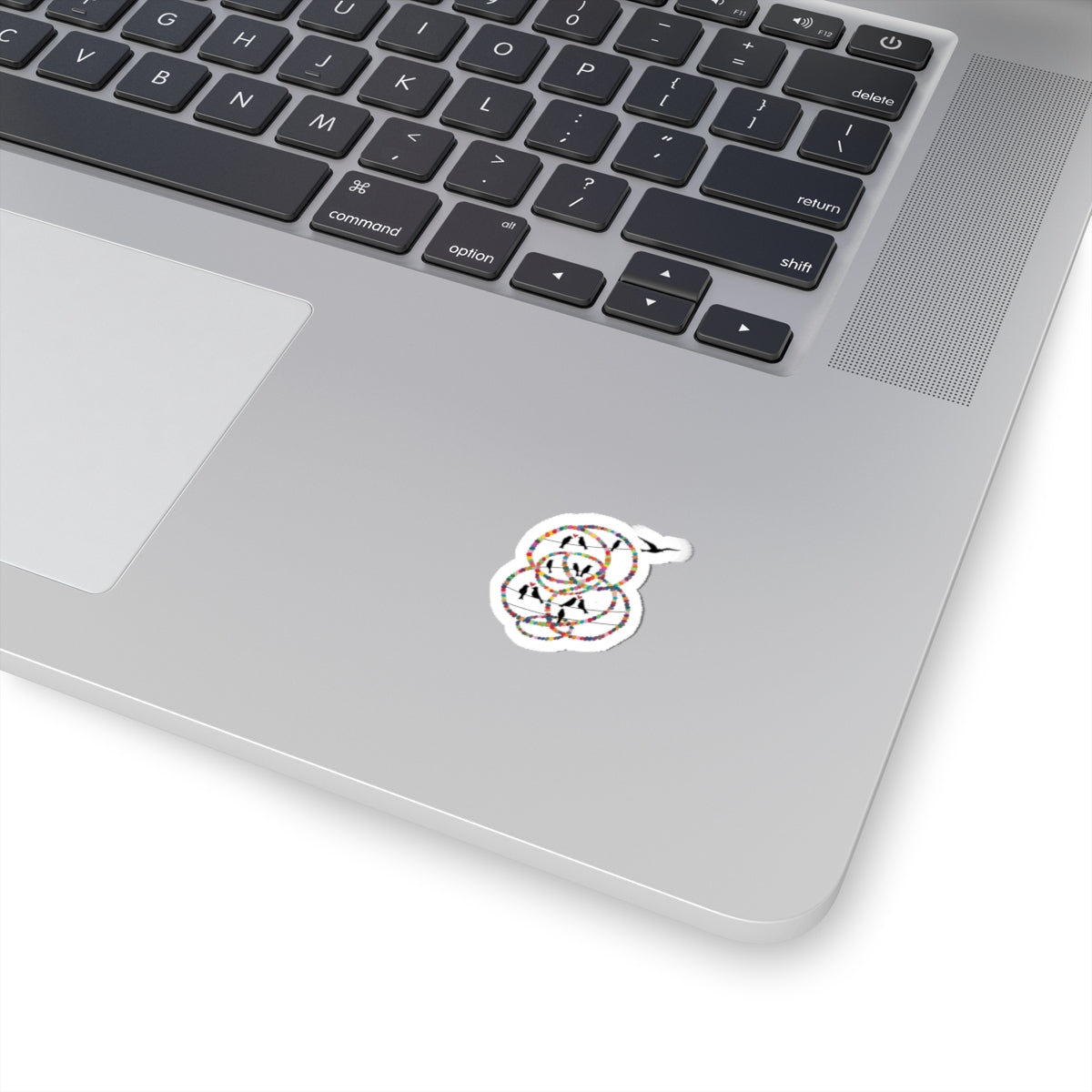 Minimalist Bird & Rings Kiss-Cut Sticker — Colorful Line Art Laptop Decal