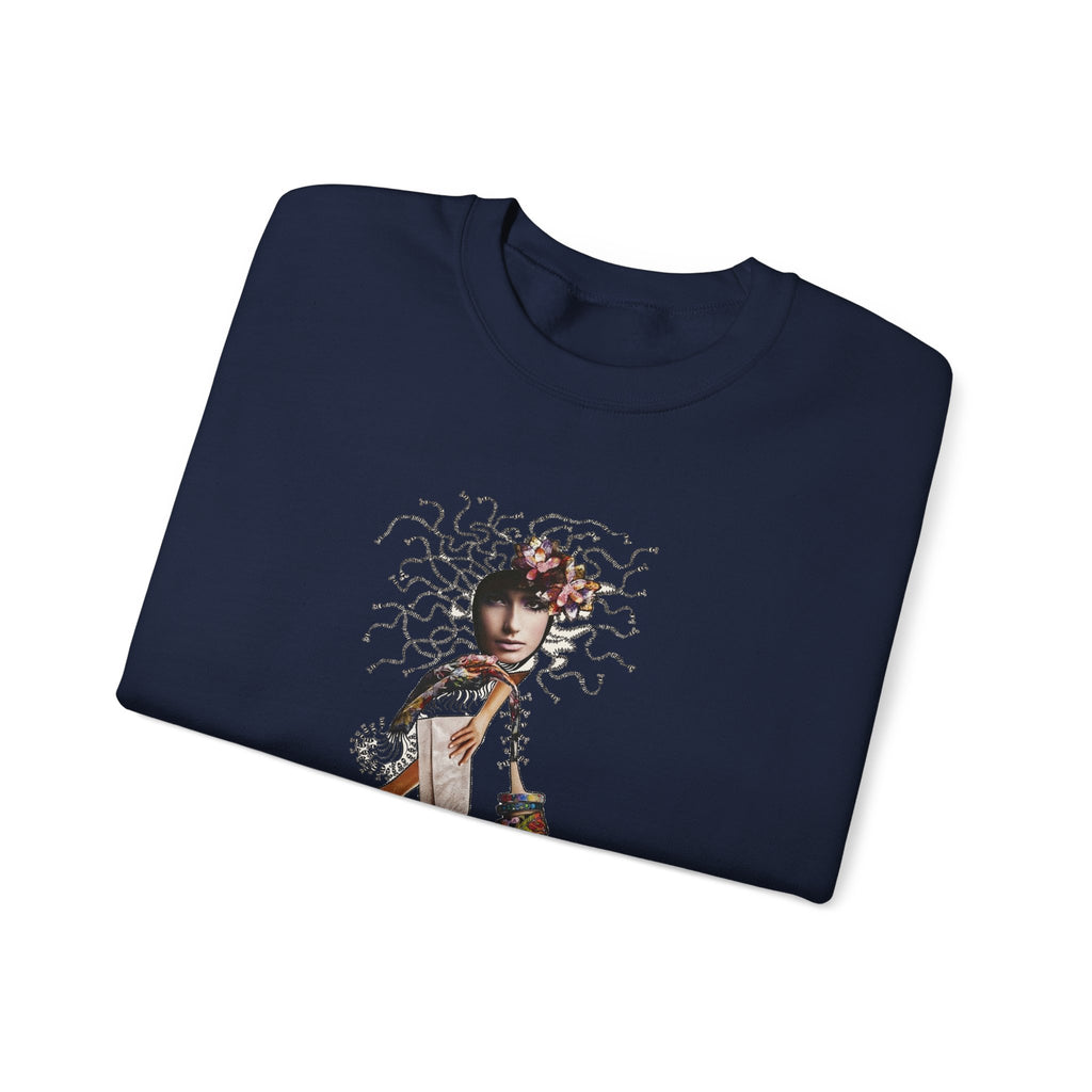 Medusa Goddess Crewneck Sweatshirt — Mythic Floral Medusa Design