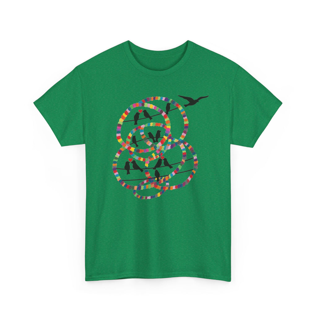 Colorful Tape Swirl with Flying Birds T-Shirt | Abstract Graphic Tee