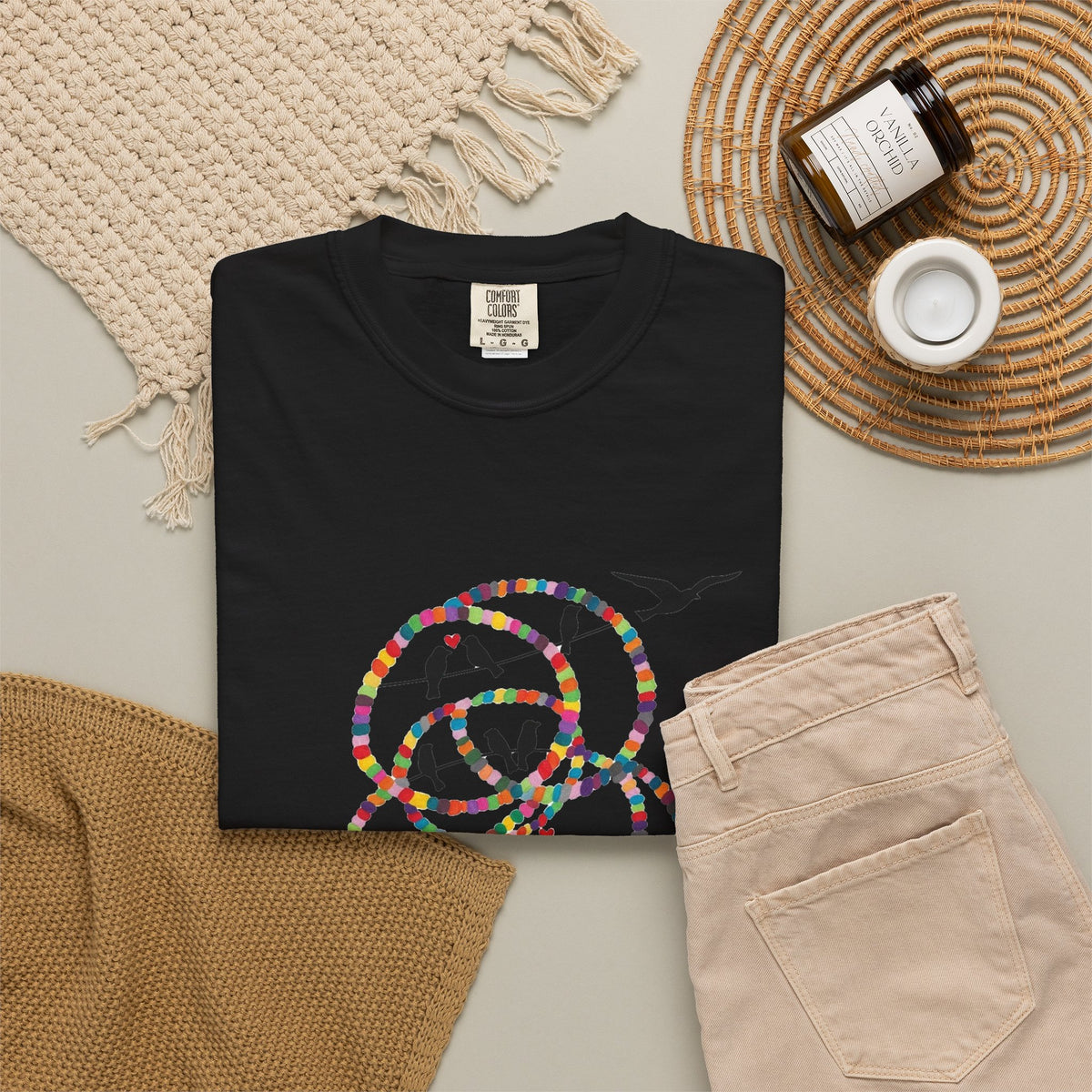 Bird Flight Graphic T-Shirt — Colorful Ring Silhouette Tee