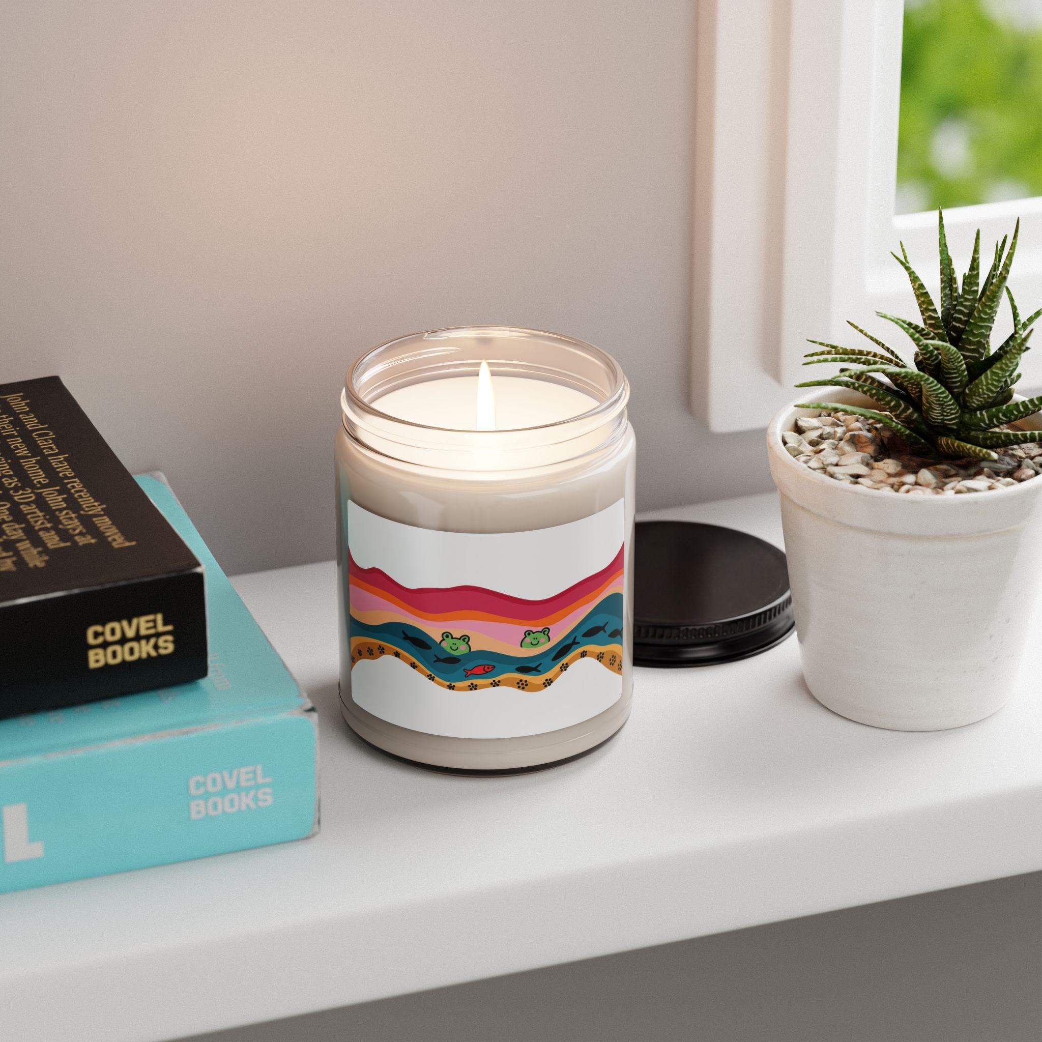 Soy Candle — Whimsical Sunset Frogs Scented Jar (9oz)