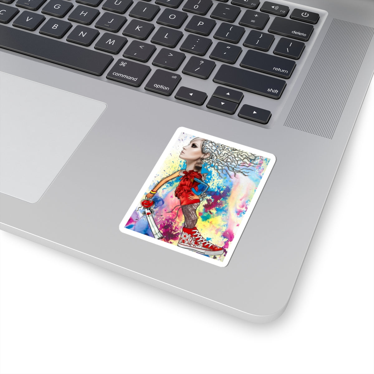 Colorful Street Art Girl Kiss-Cut Sticker — Vibrant Urban Character Art for Laptops & Skateboards