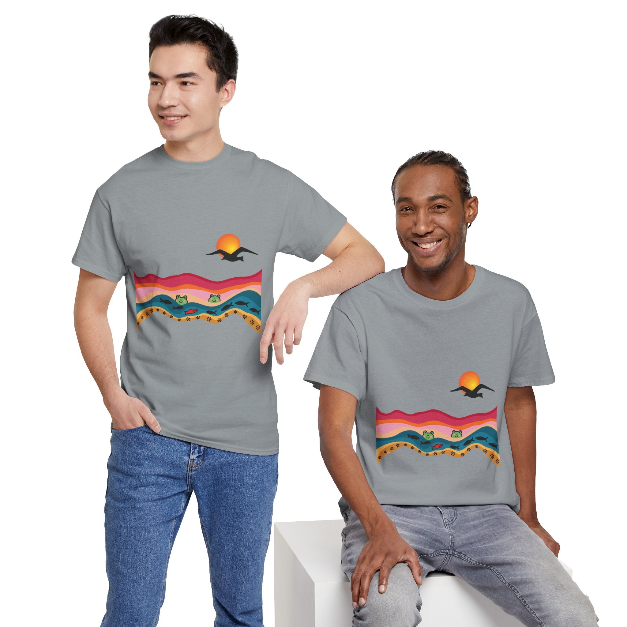 Sunset Desert Waves Tee | Vibrant Southwestern Landscape, Bird Silhouette