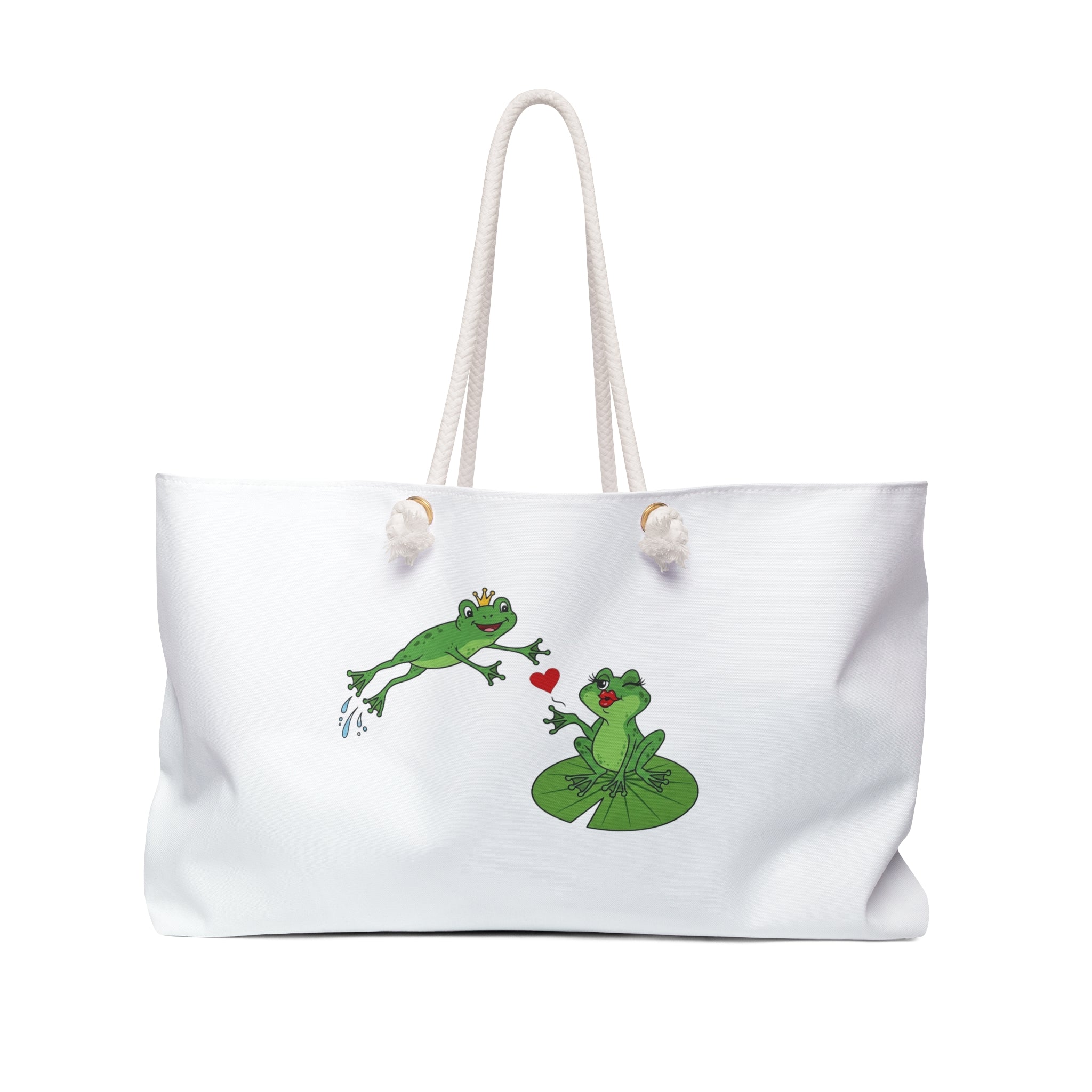 Kissing Frog Couple Weekender Bag | Cute Lily Pad Love Travel Tote