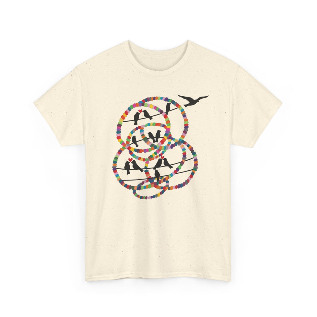 Colorful Tape Swirl with Flying Birds T-Shirt | Abstract Graphic Tee
