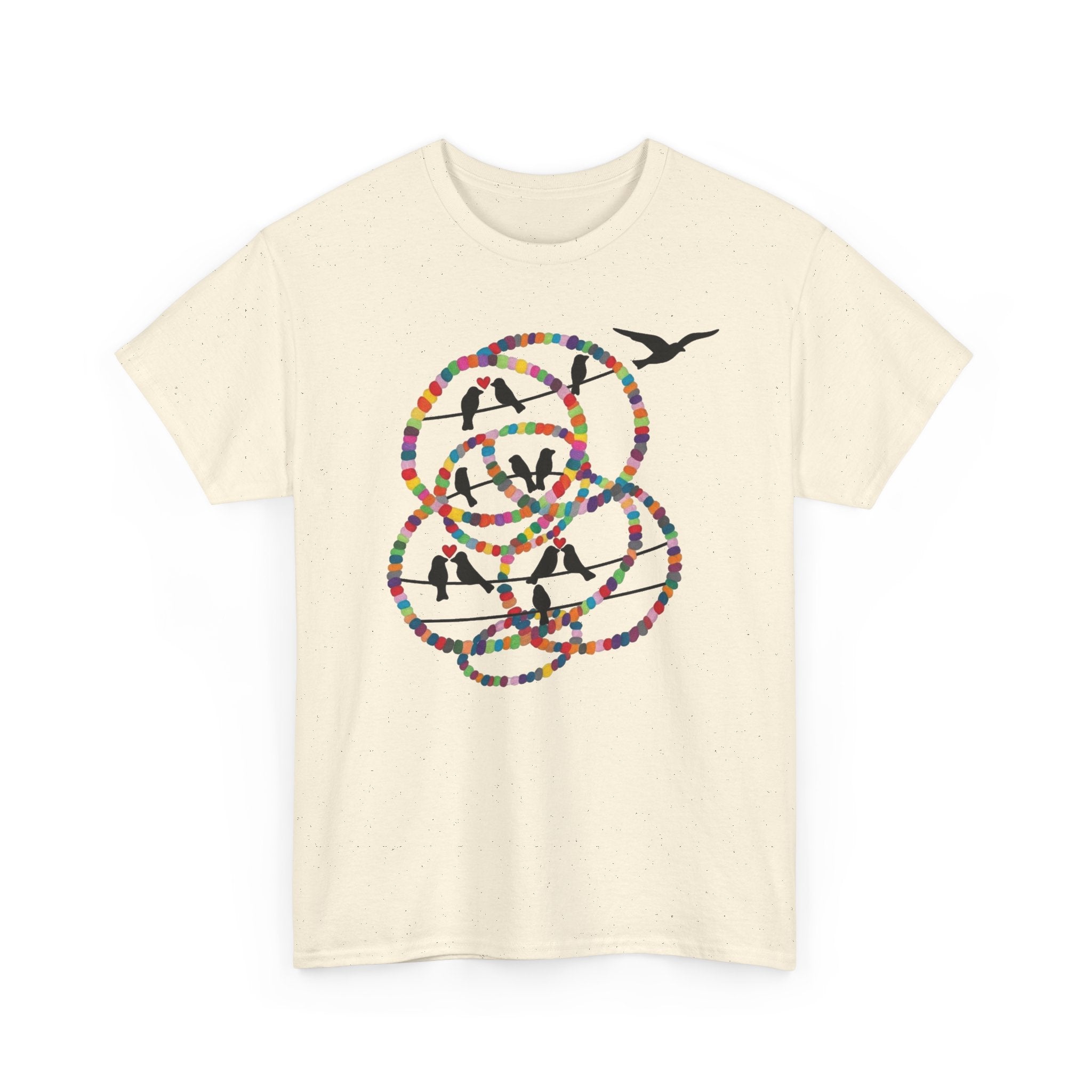 Colorful Tape Swirl with Flying Birds T-Shirt | Abstract Graphic Tee