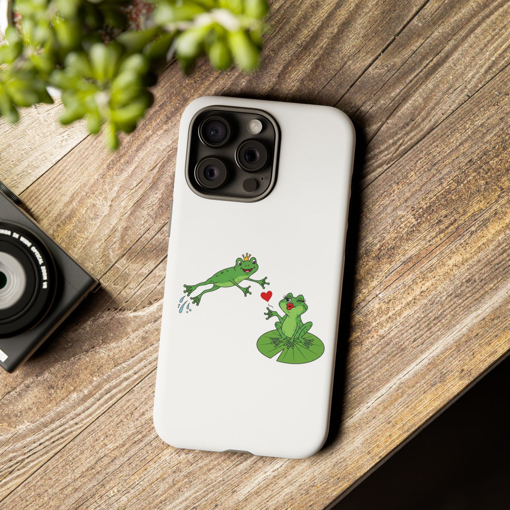 Kissing Frog Illustration Tough Phone Case | Cute Lily Pad Love Design