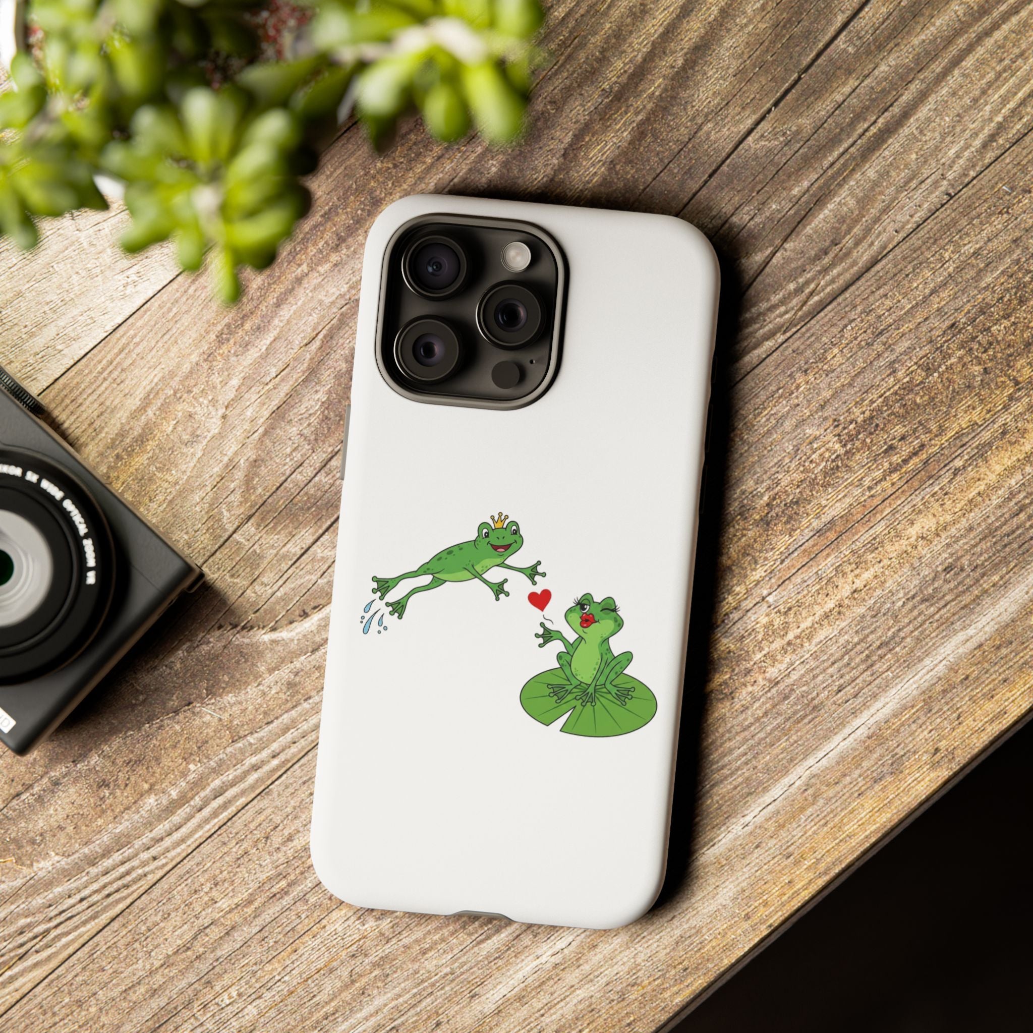 Kissing Frog Illustration Tough Phone Case | Cute Lily Pad Love Design