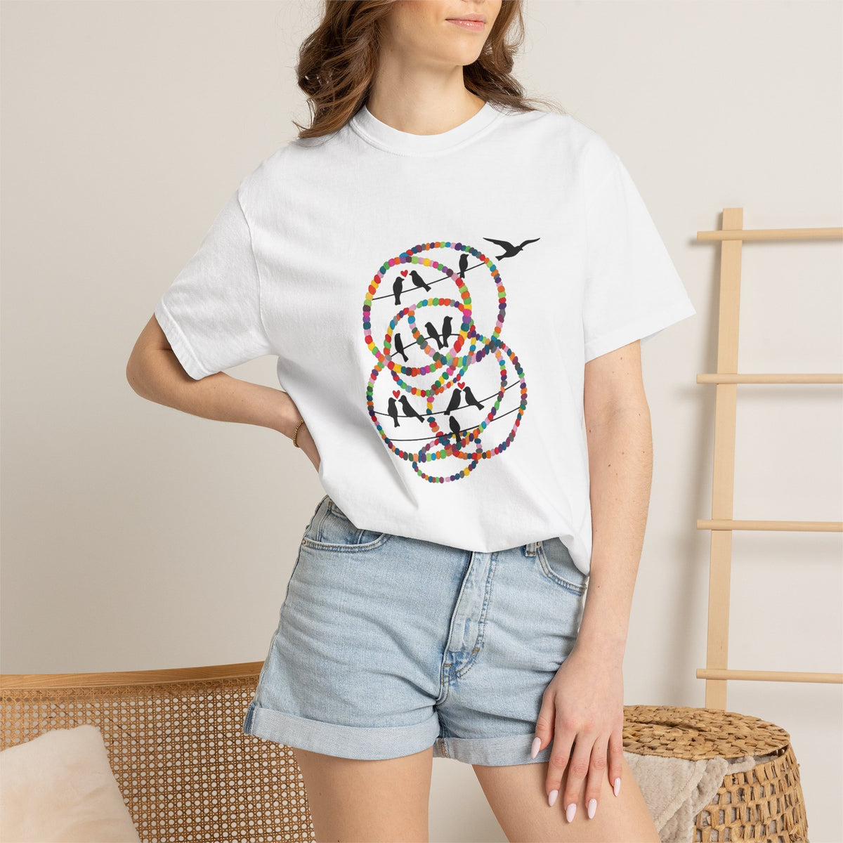 Bird Flight Graphic T-Shirt — Colorful Ring Silhouette Tee