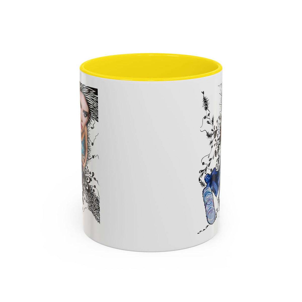 Fashion Illustration Girl Mug | Accent Coffee Mug, Black Handle