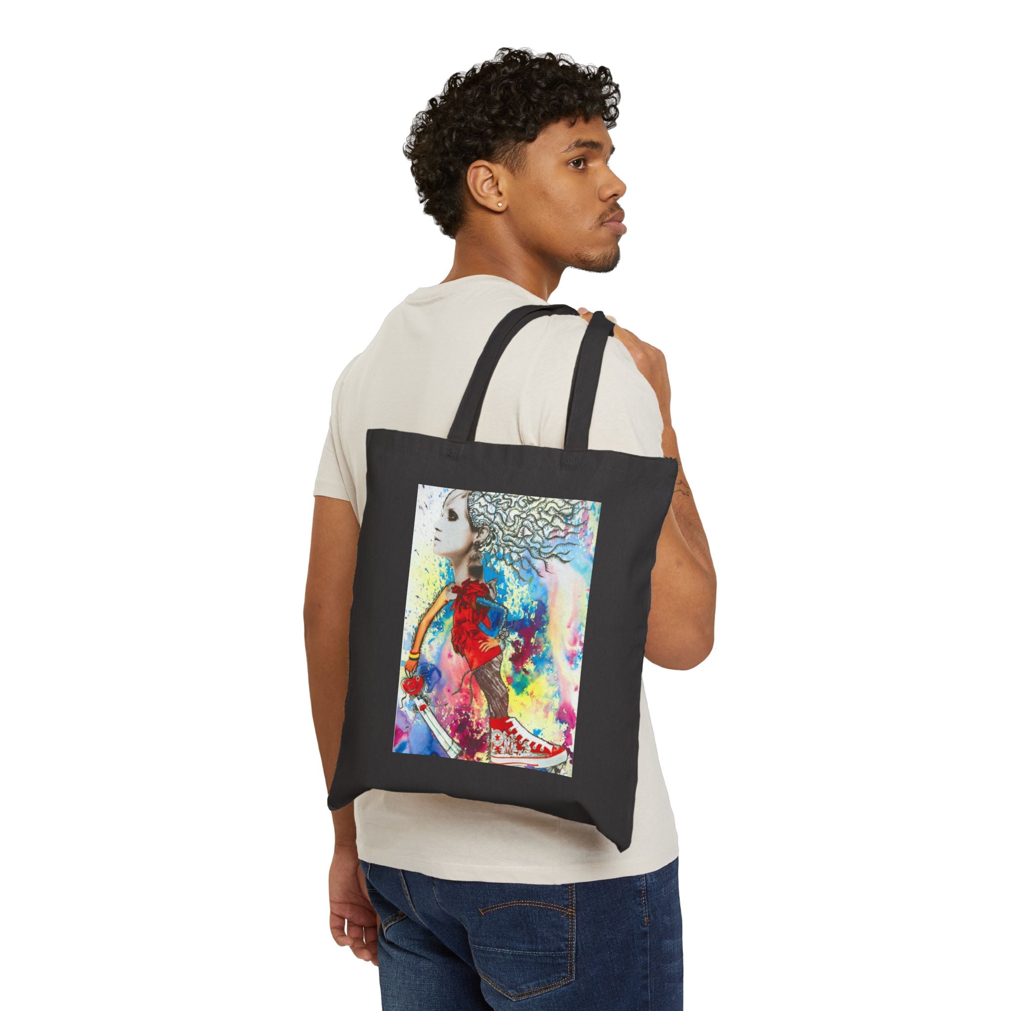 Colorful Abstract Woman Portrait Tote Bag | Watercolor, Mixed Media Art