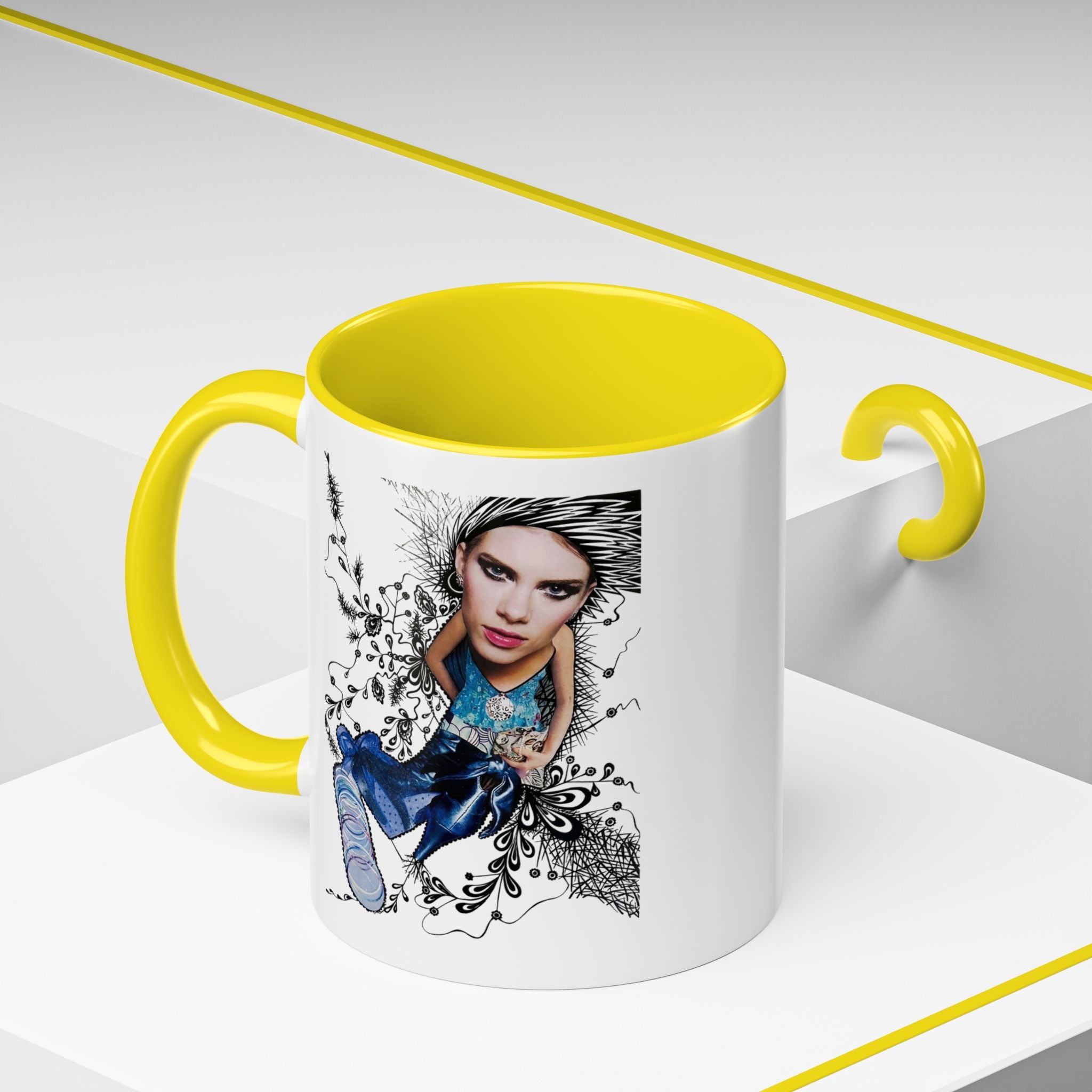Fashion Illustration Girl Mug | Accent Coffee Mug, Black Handle