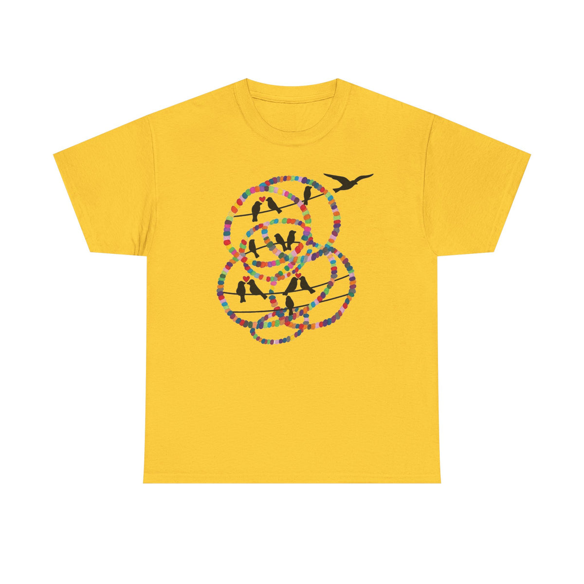 Colorful Tape Swirl with Flying Birds T-Shirt | Abstract Graphic Tee